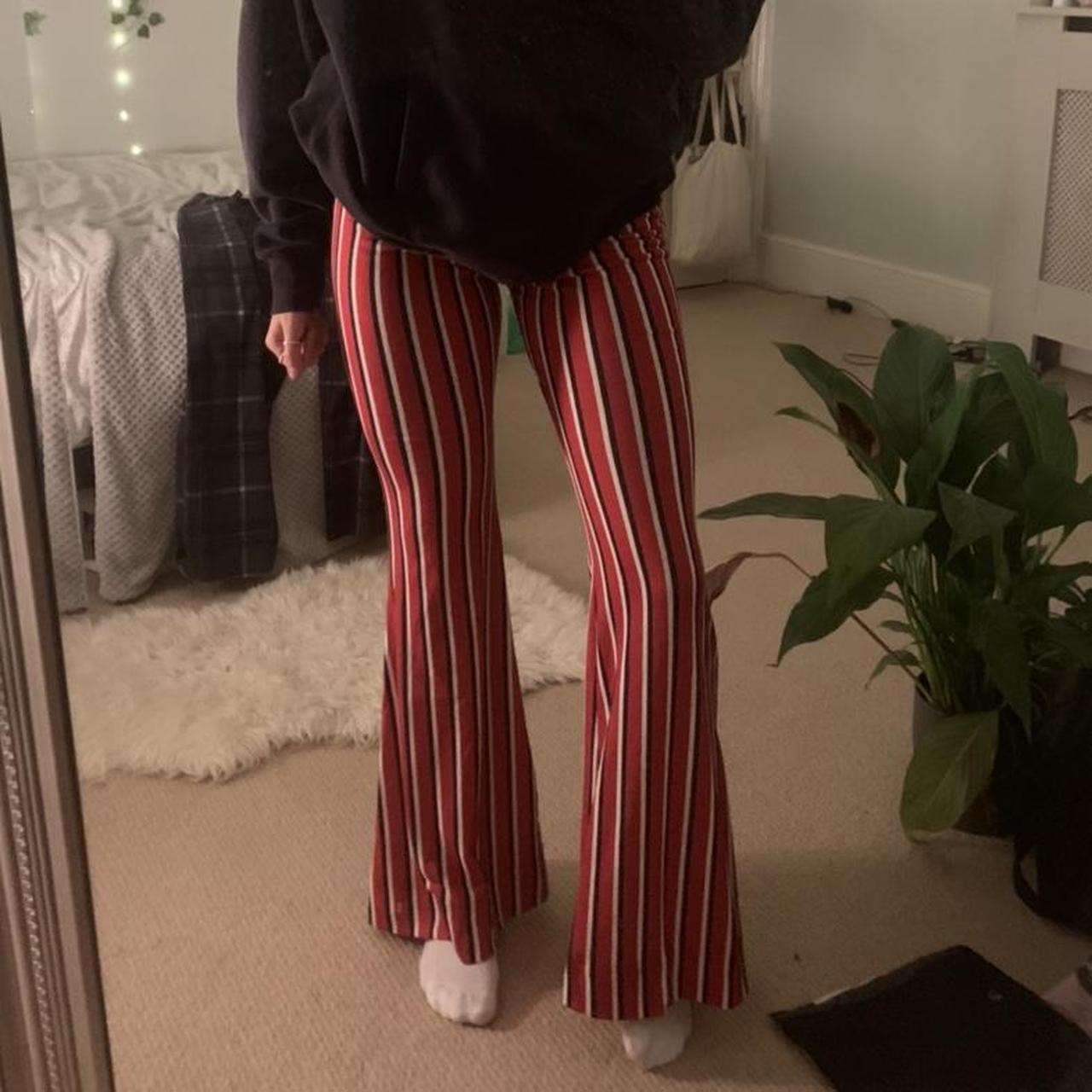 PrettyLittleThing Stripe Flare Trousers in Red