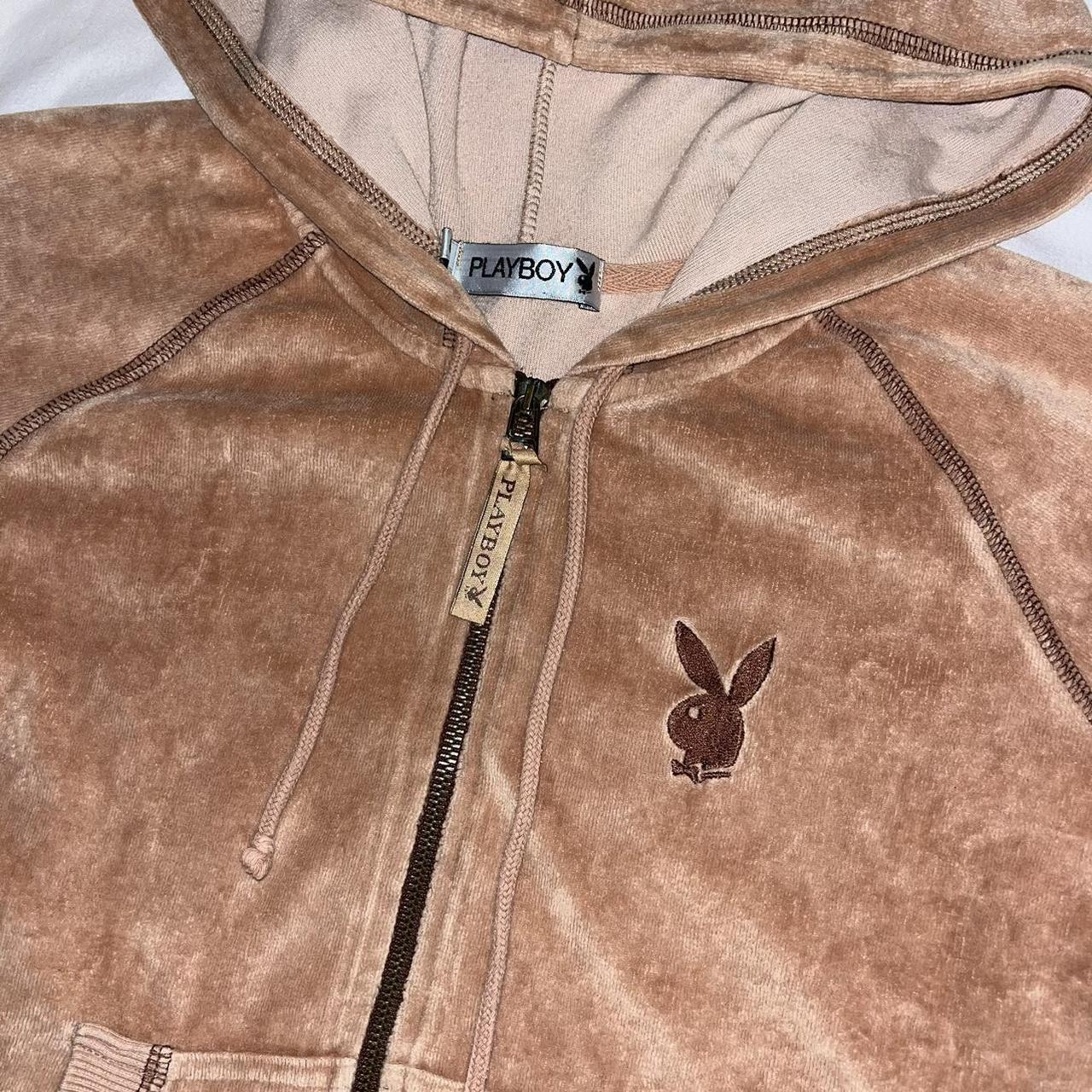 🦋🌸Playboy zip up hoodie. Brown velour with... Depop