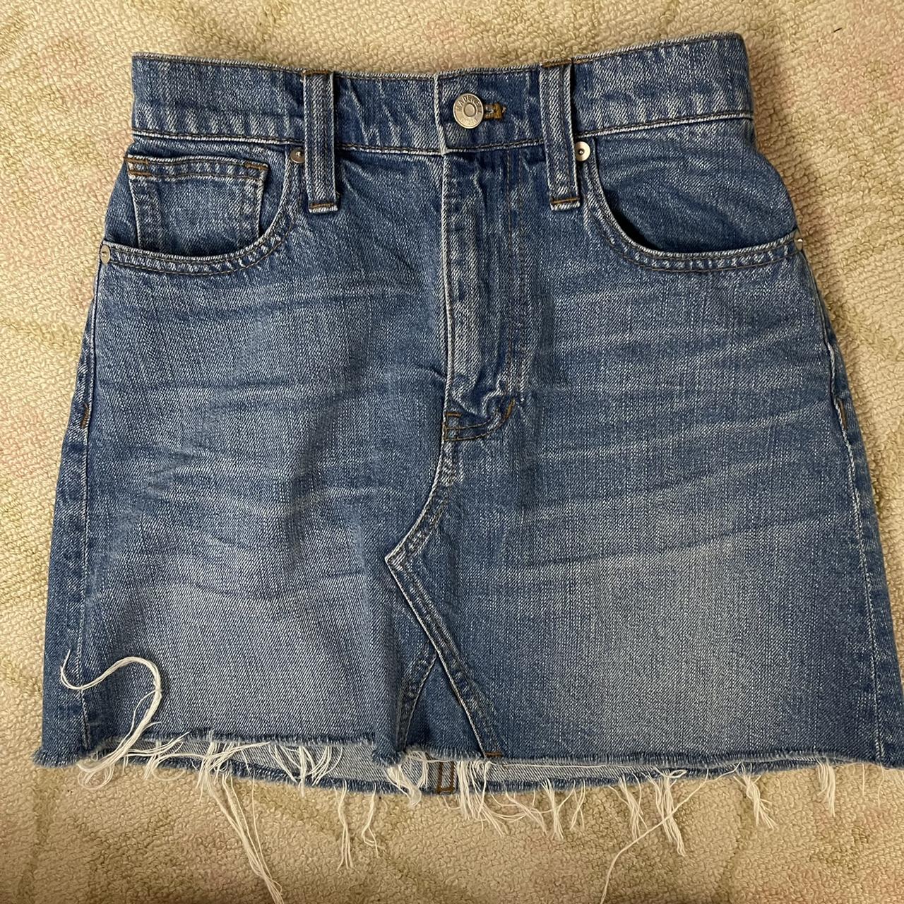 A line Madewell denim skirt in a medium wash. Such a... - Depop