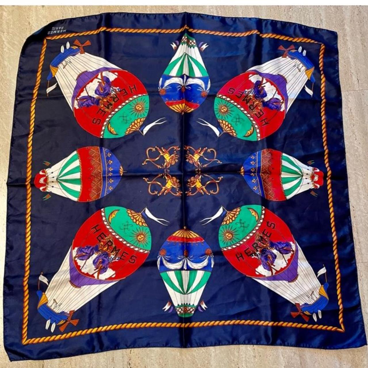 Hermes Women's Blue and Red Scarf-wraps | Depop