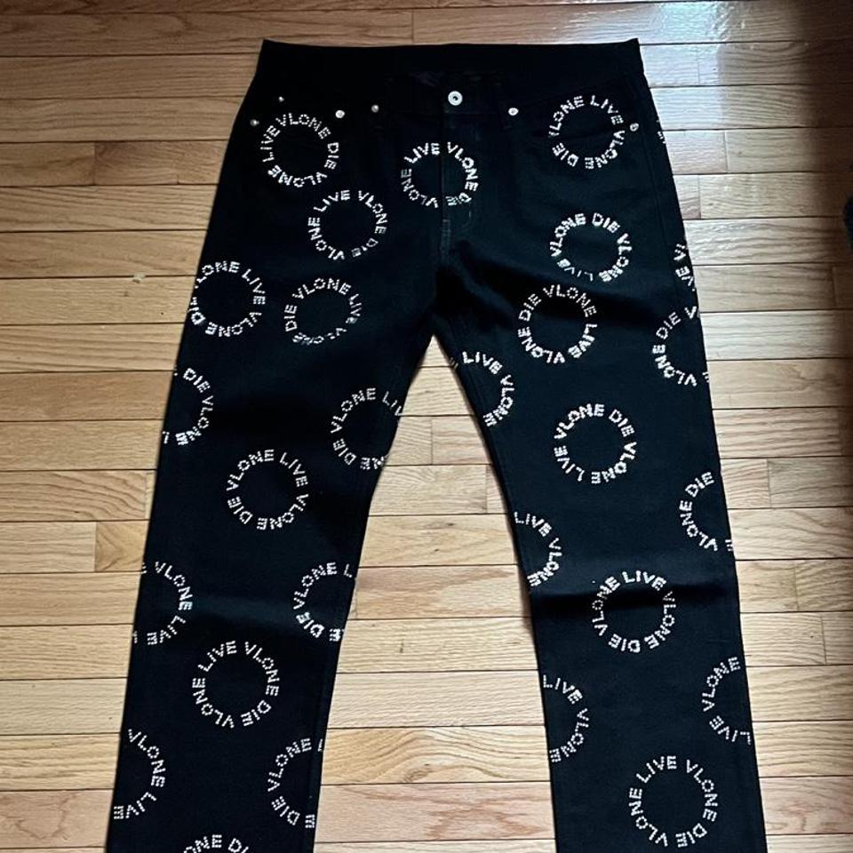 Vlone Rhinestone Denim Jeans Brand New Size 34 No - Depop