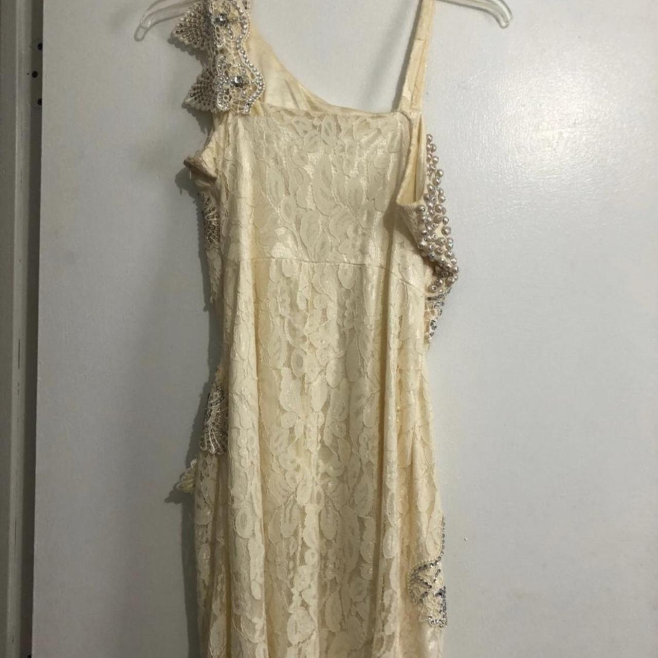 Women's Yellow and Cream Dress Depop