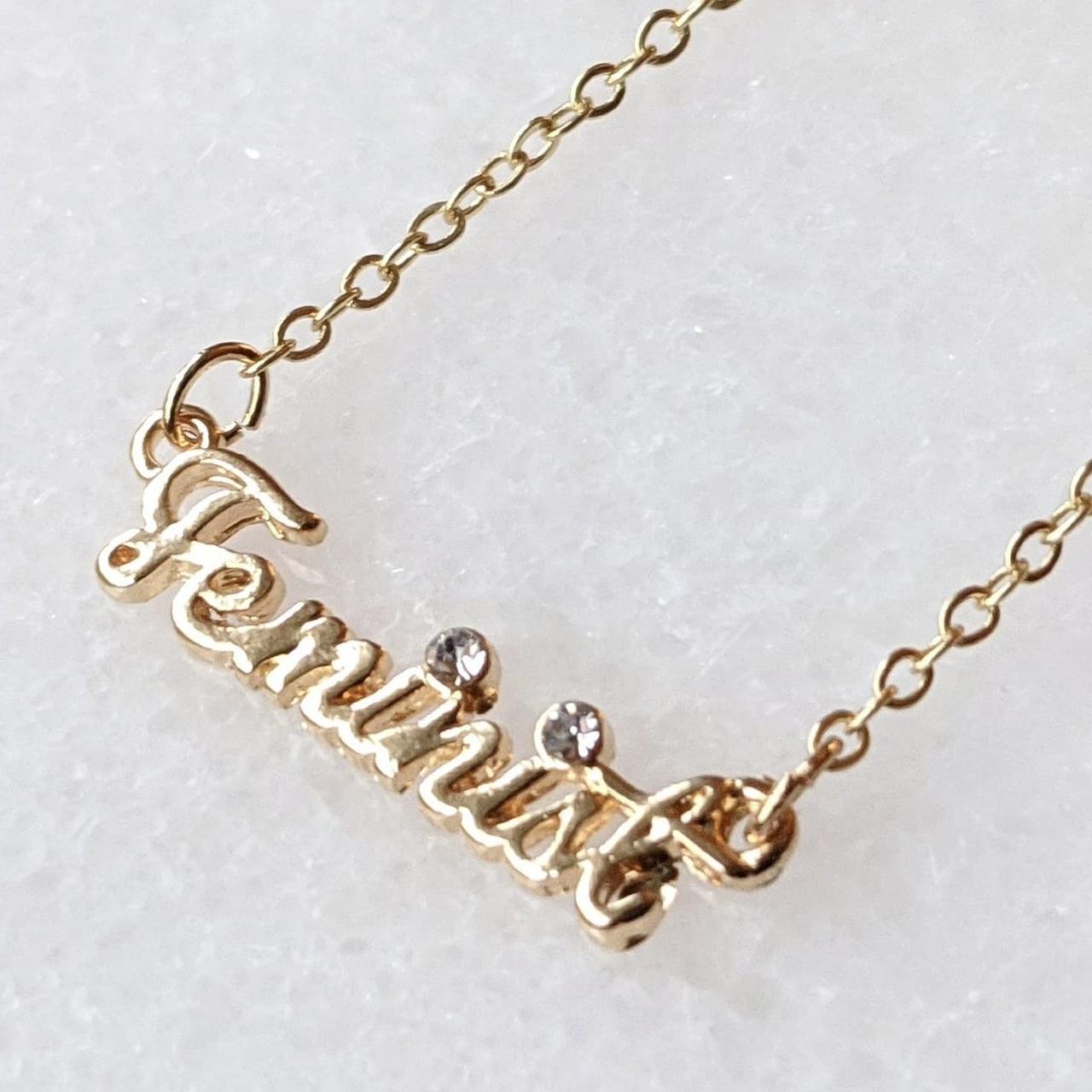gold-tone feminist word nameplate #necklace Depop