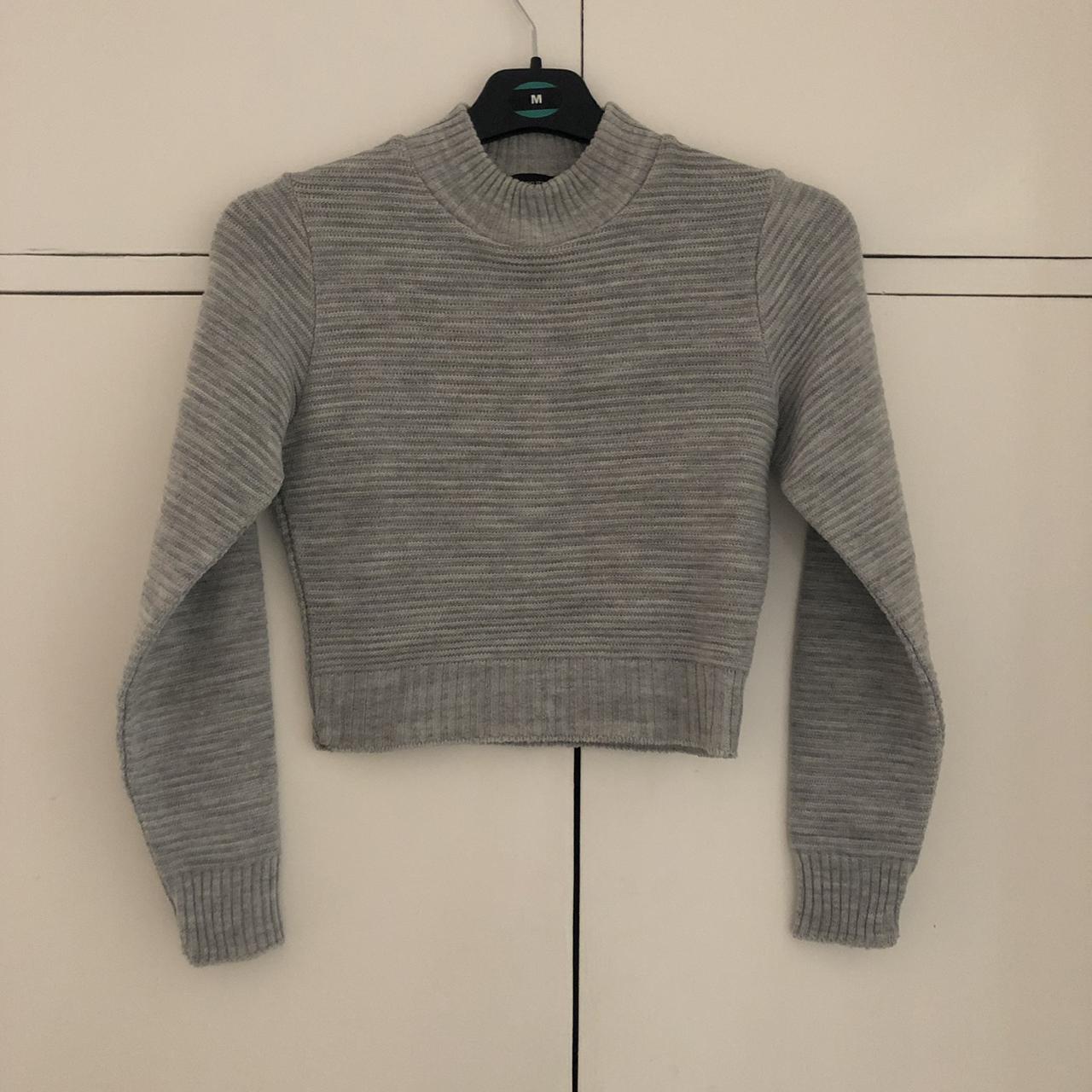 PLT grey ribbed crop jumper, size 8, like new... - Depop