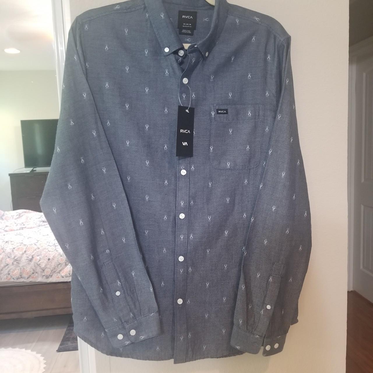 RVCA That'll Do Dobby blue pattern button-down... - Depop