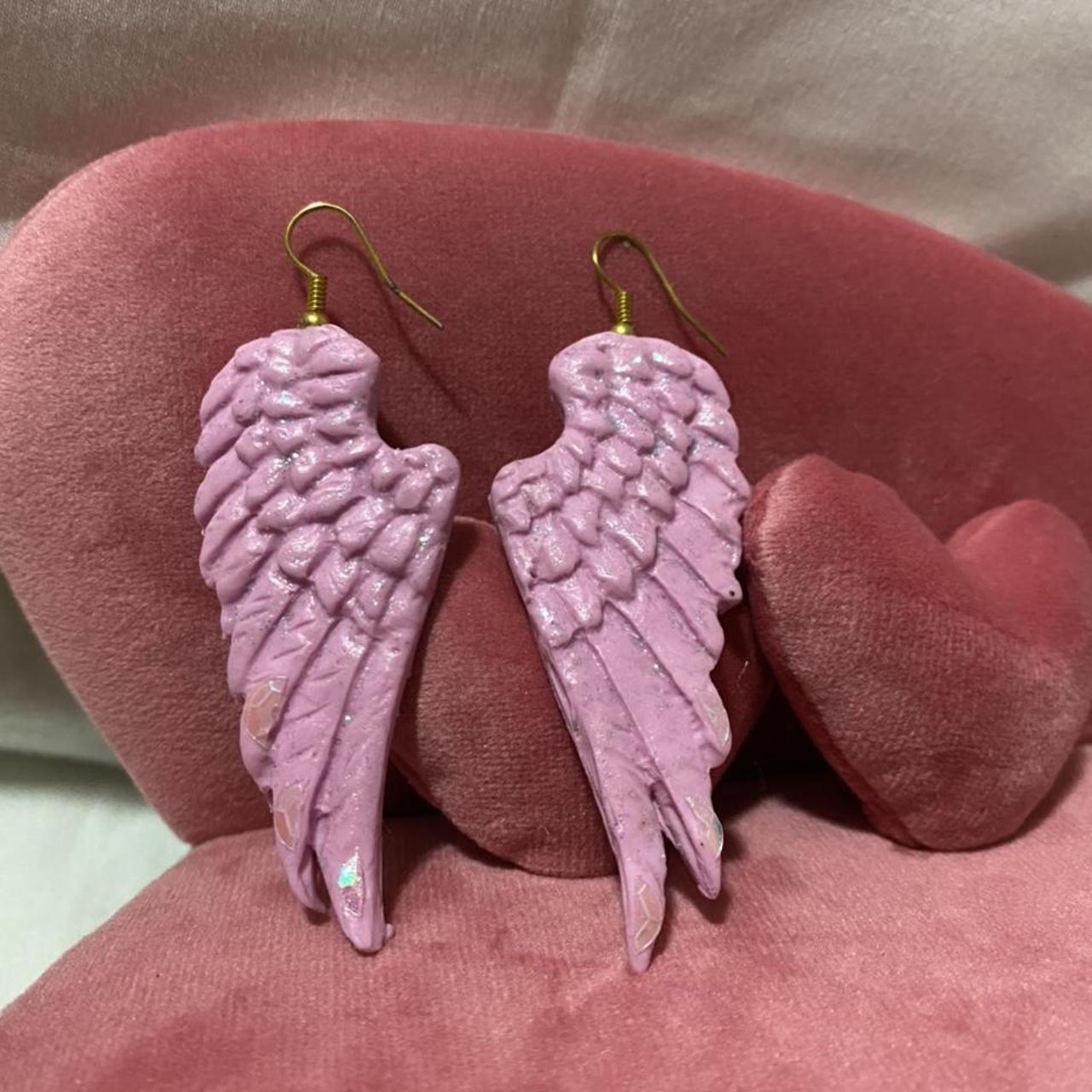 💕 Pink Glittery Angel Wing, dangle earrings 💕 ... - Depop