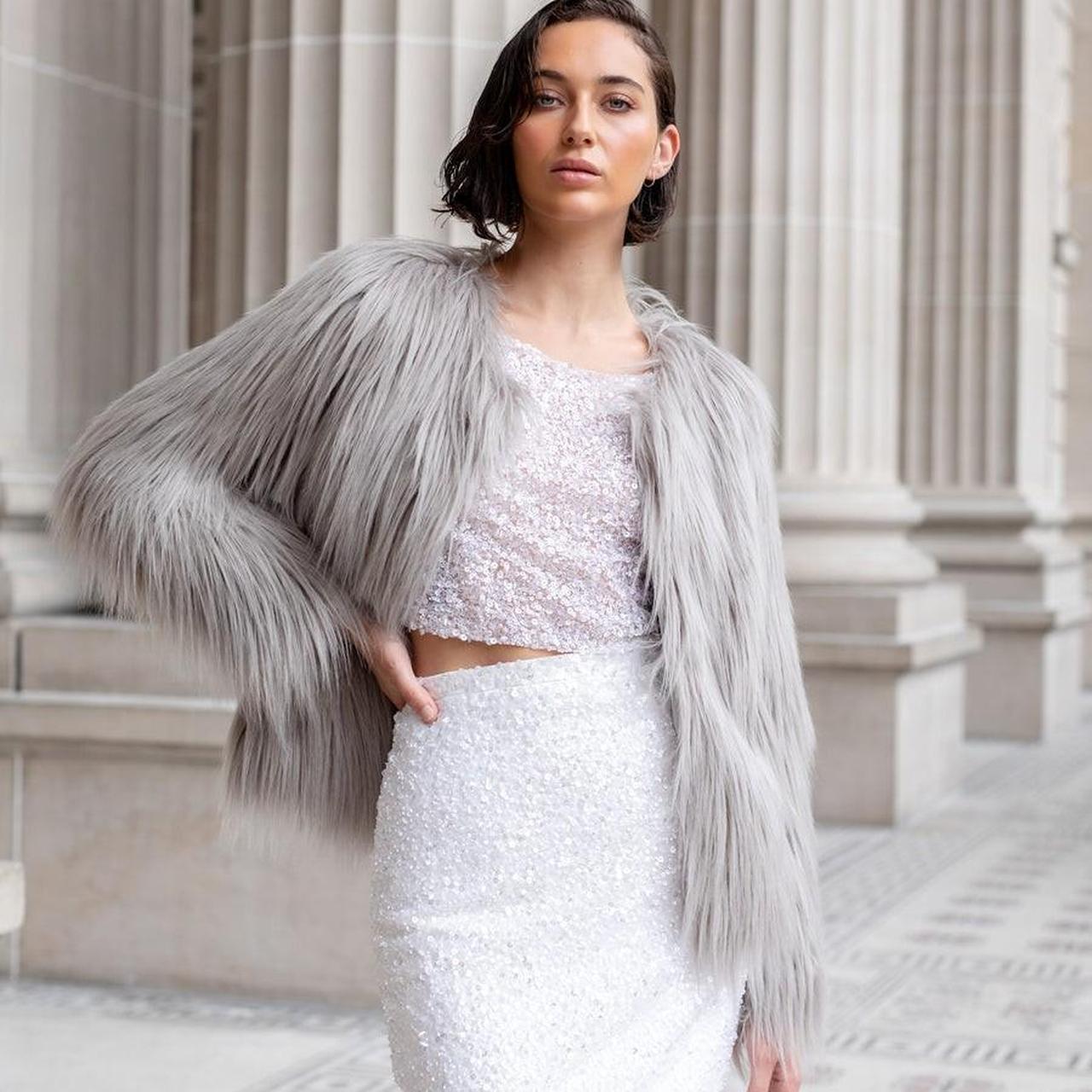 Silver fur jacket for on sale wedding