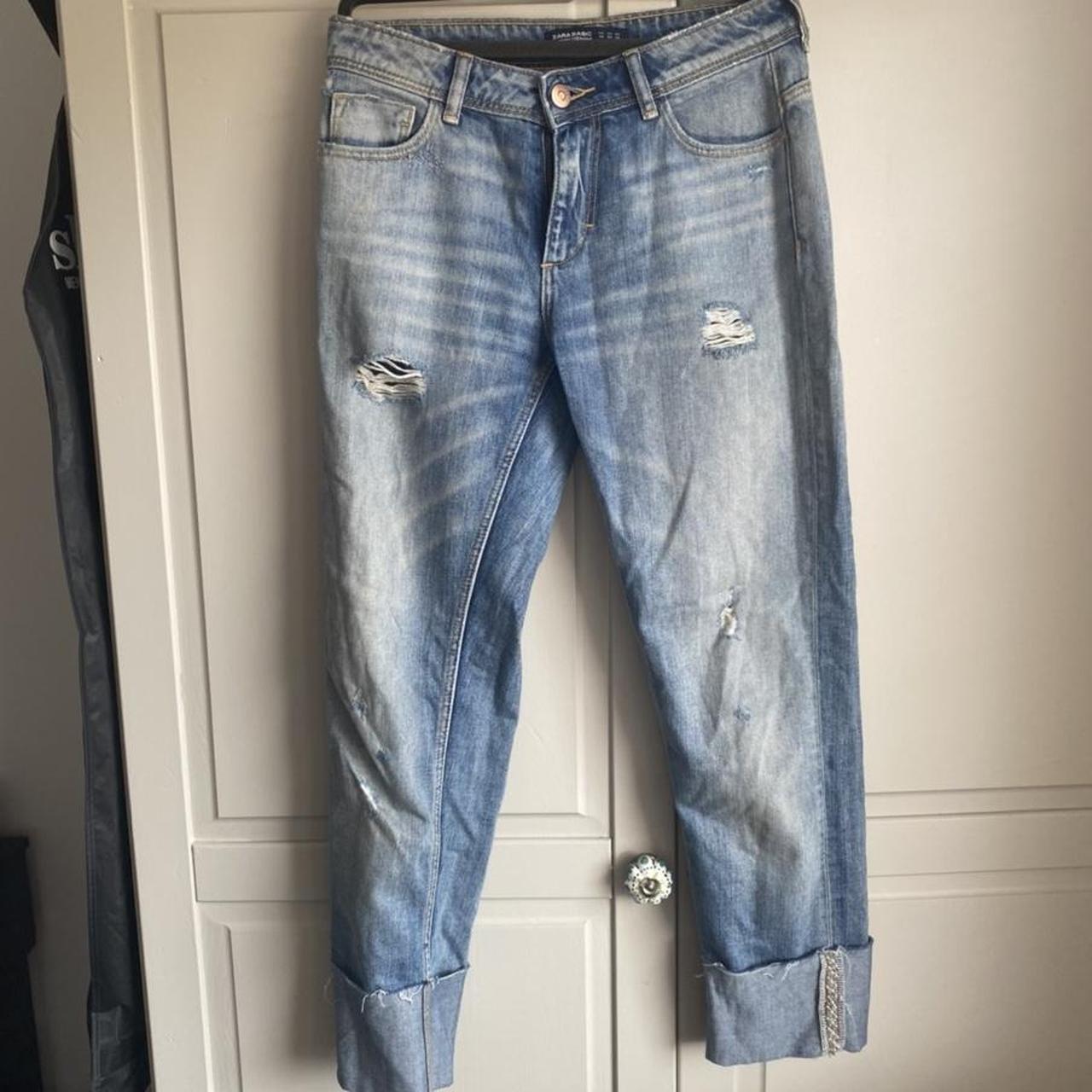 Zara Cuffed Jeans with embellished detail on cuffs... Depop