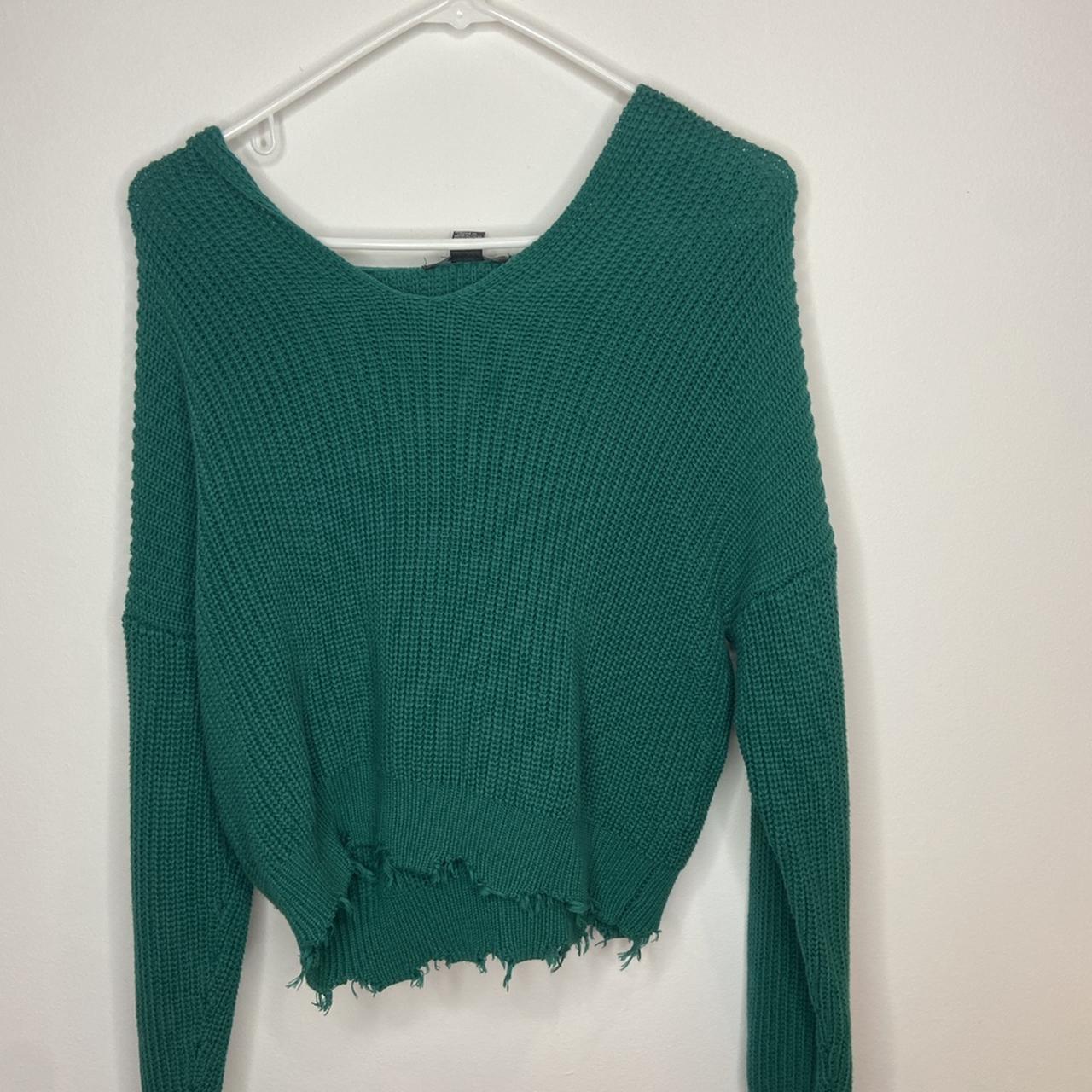 forever 21 distressed green sweater! -super cute... - Depop