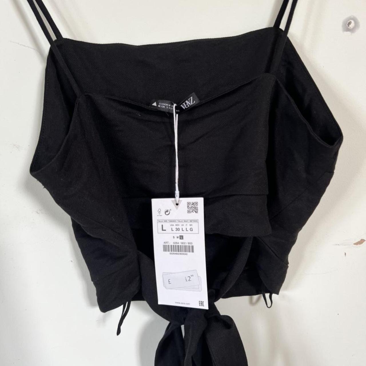 Zara black crop top with bow tie detail (can either... Depop