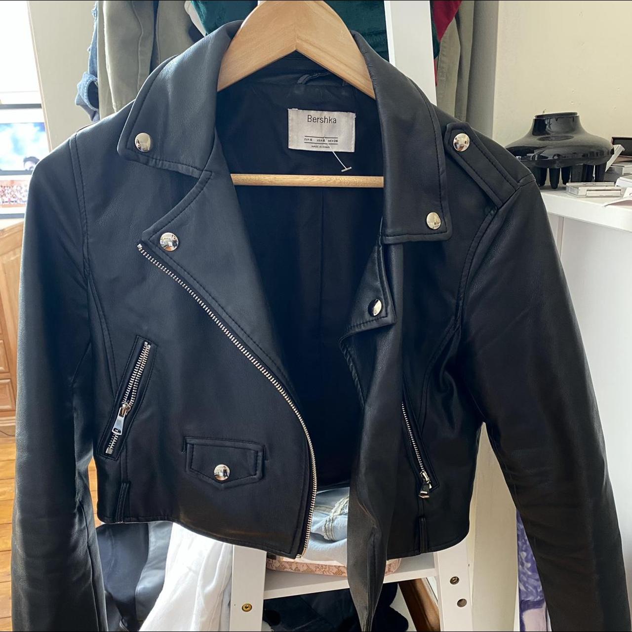 Bershka leather jacket, size S / size 6. Shipping is... - Depop