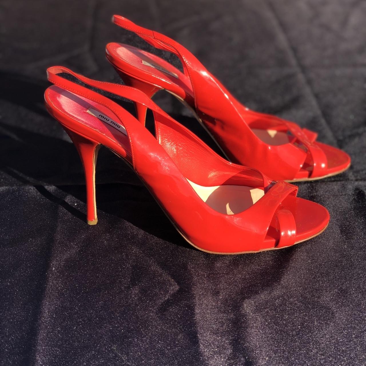 Miu miu heels in Red Patent Leather Made in Italy... - Depop