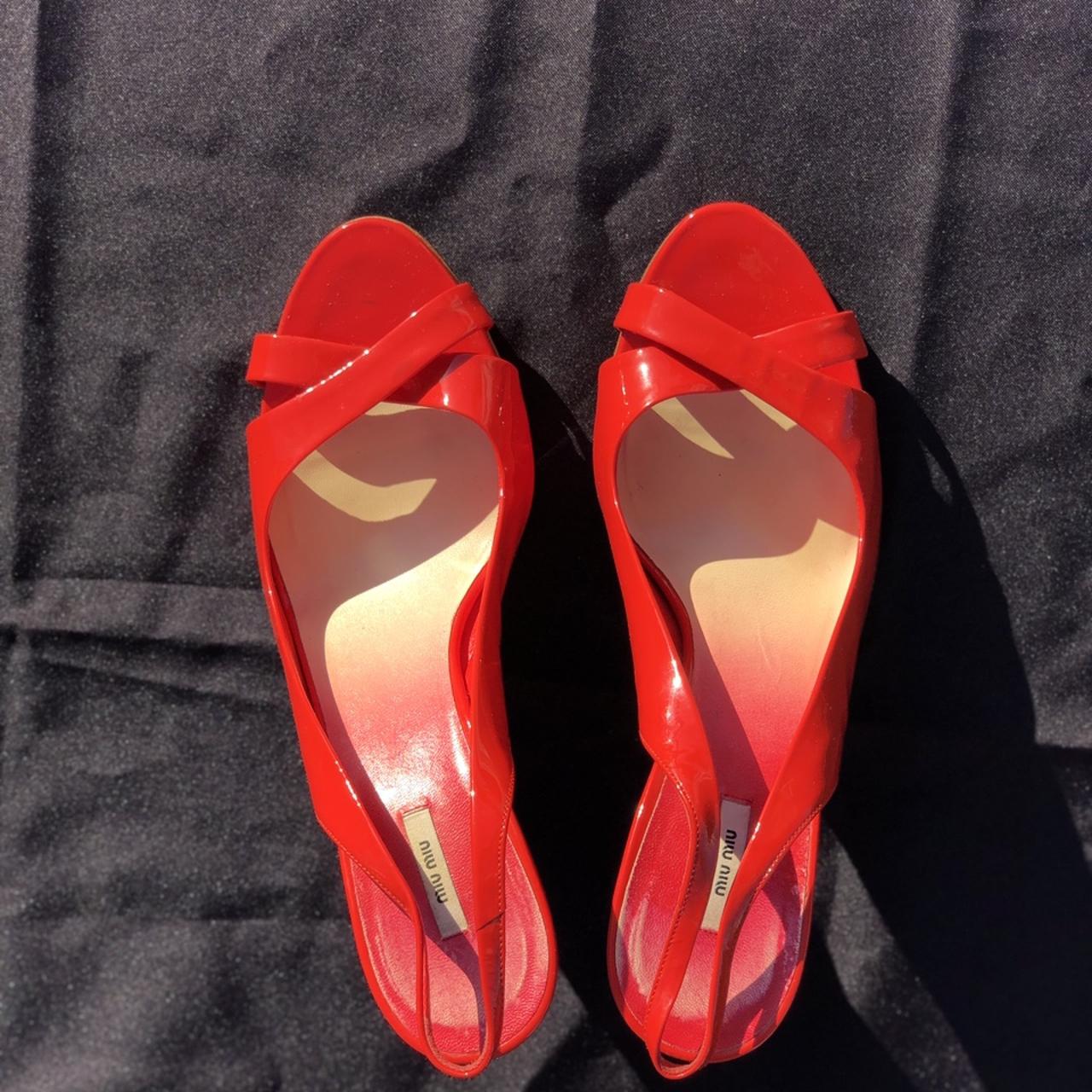 Miu miu heels in Red Patent Leather Made in Italy... - Depop