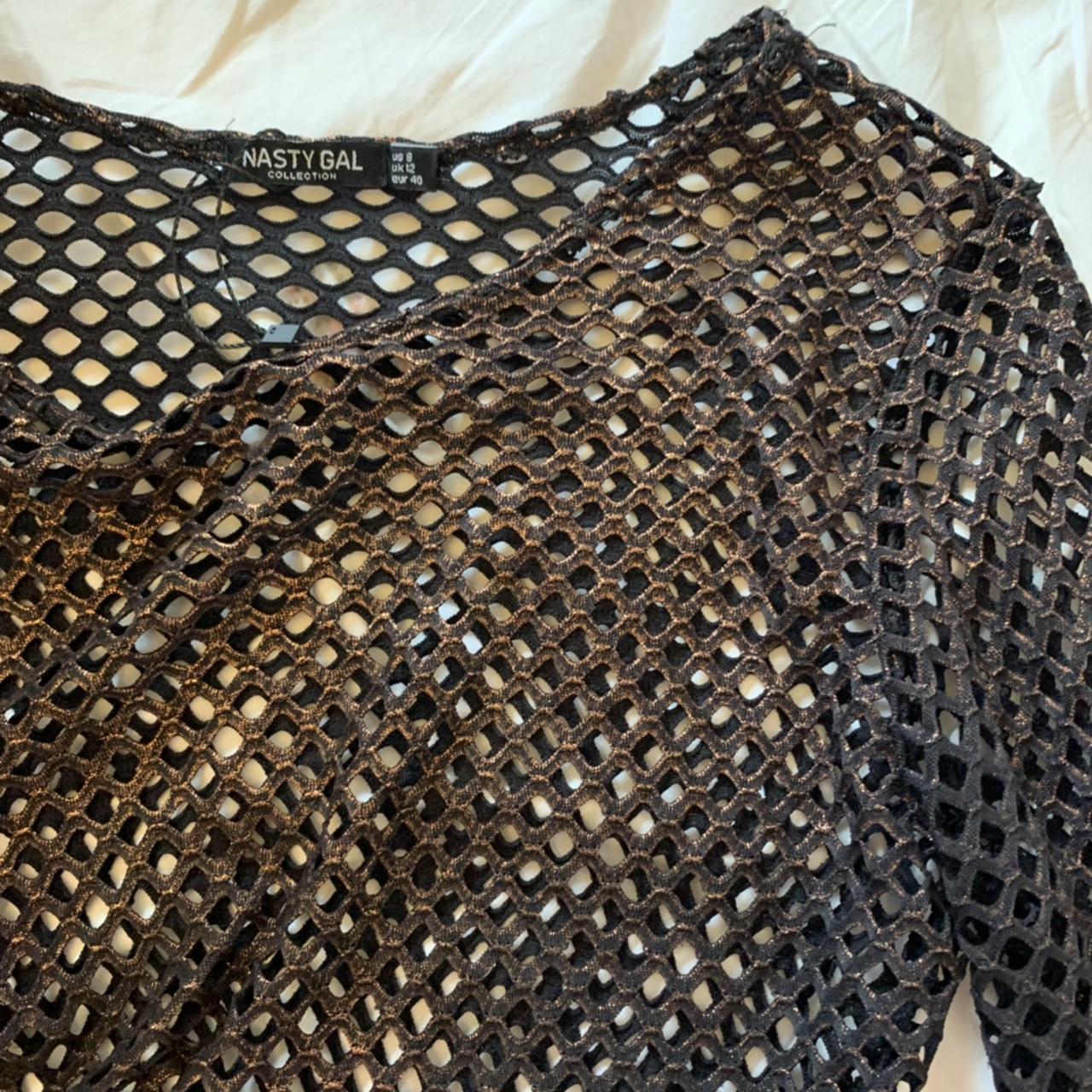 Nastygal bronze metallic netted bodysuit Shiny... - Depop