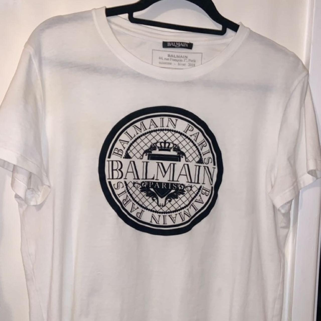 Balmain t shirt Velvet writing Size Medium Depop