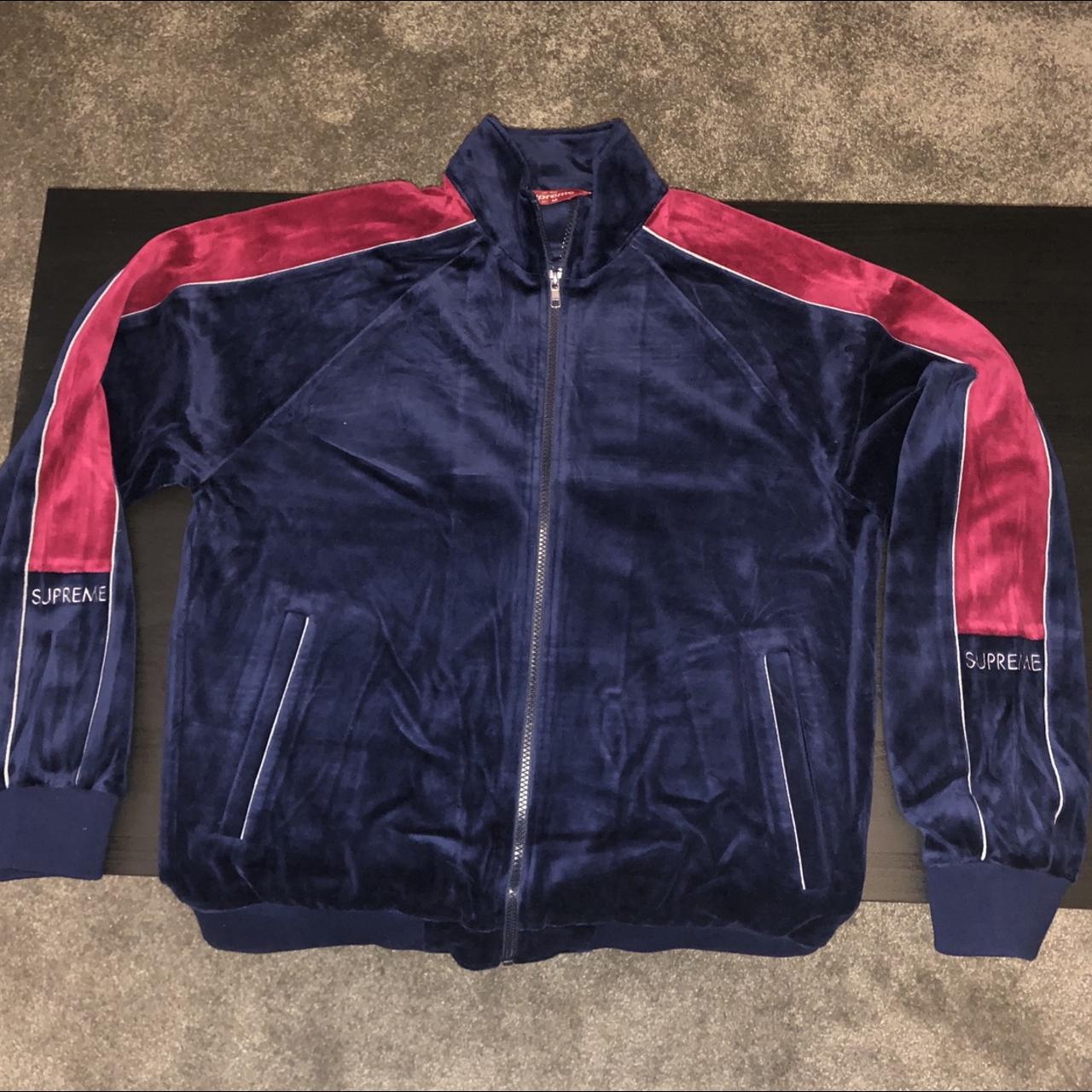 Supreme Velour track jacket Colour: Navy Size:... - Depop