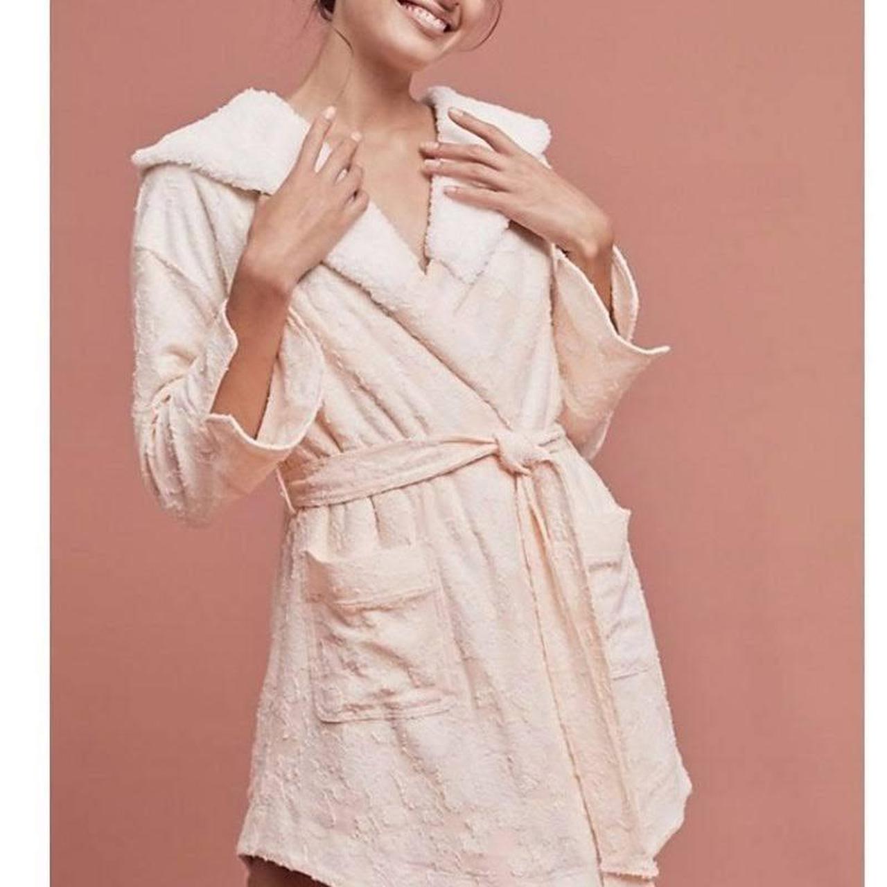Anthropologie Women's Pink and White Robe Depop