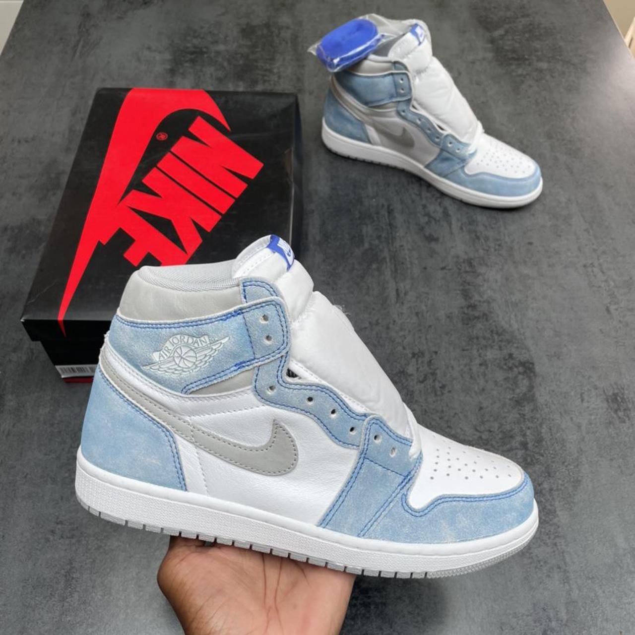 Jordan Men's Blue and White Trainers | Depop