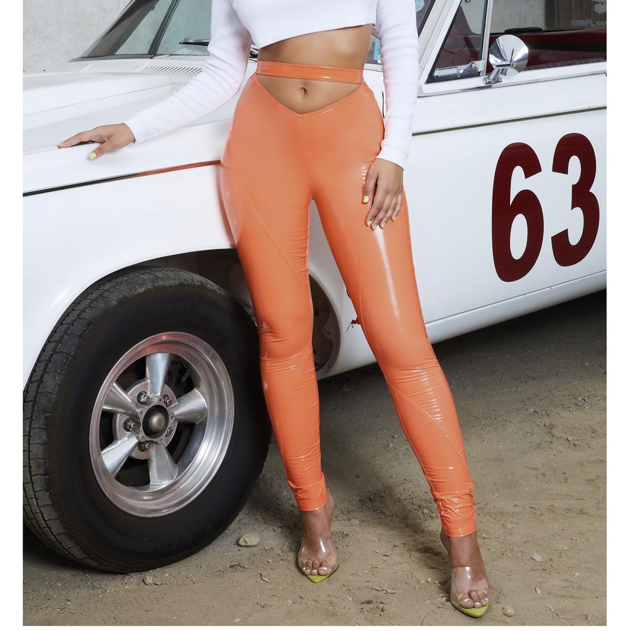 Oh Polly Orange Vinyl high waisted trousers Size