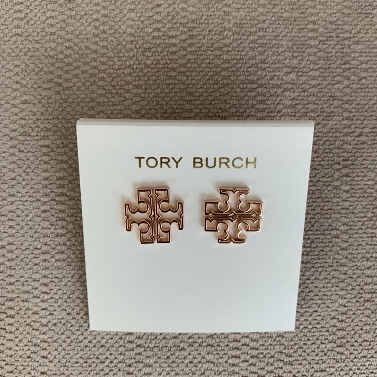 Tory Burch large Britten logo stud earrings in rose... - Depop