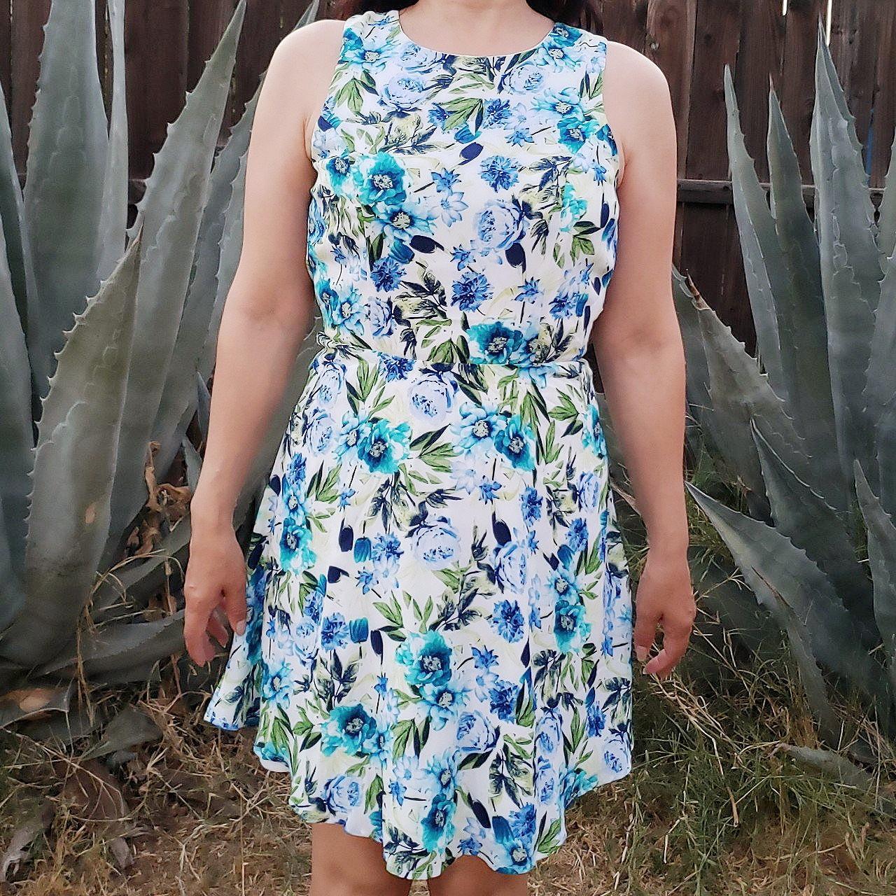 Pretty blue and green floral print summer dress from... - Depop