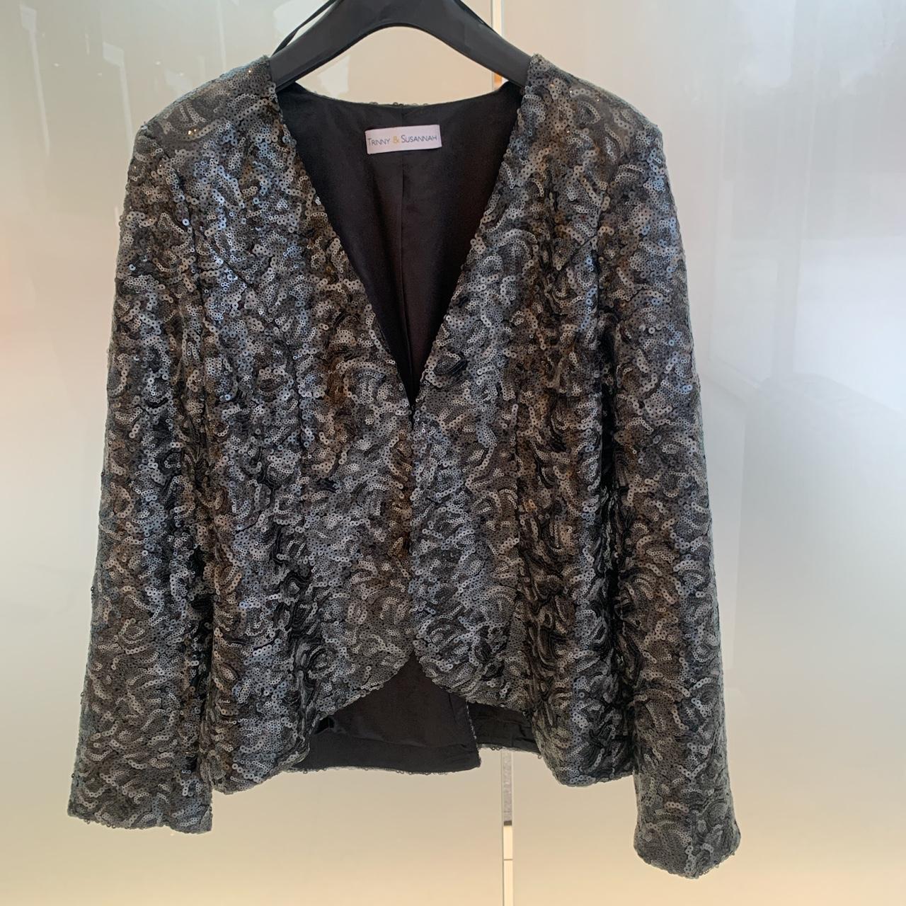 TRINNY & SUSANNAH GREY SILVER BLACK SEQUIN BLAZER... Depop