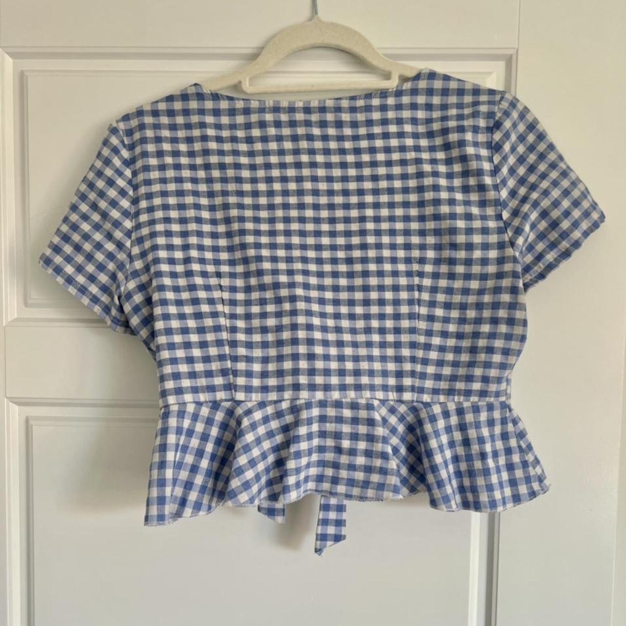 Shein Blue Gingham Tie Front Crop Top Size:... - Depop