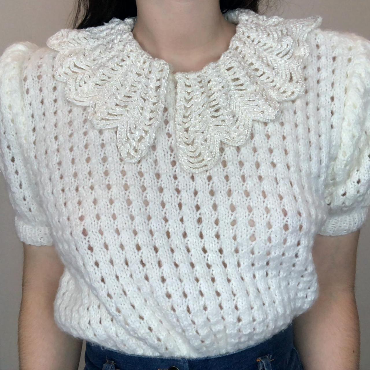 Vintage 40s look-a-like crochet sweater top with... - Depop