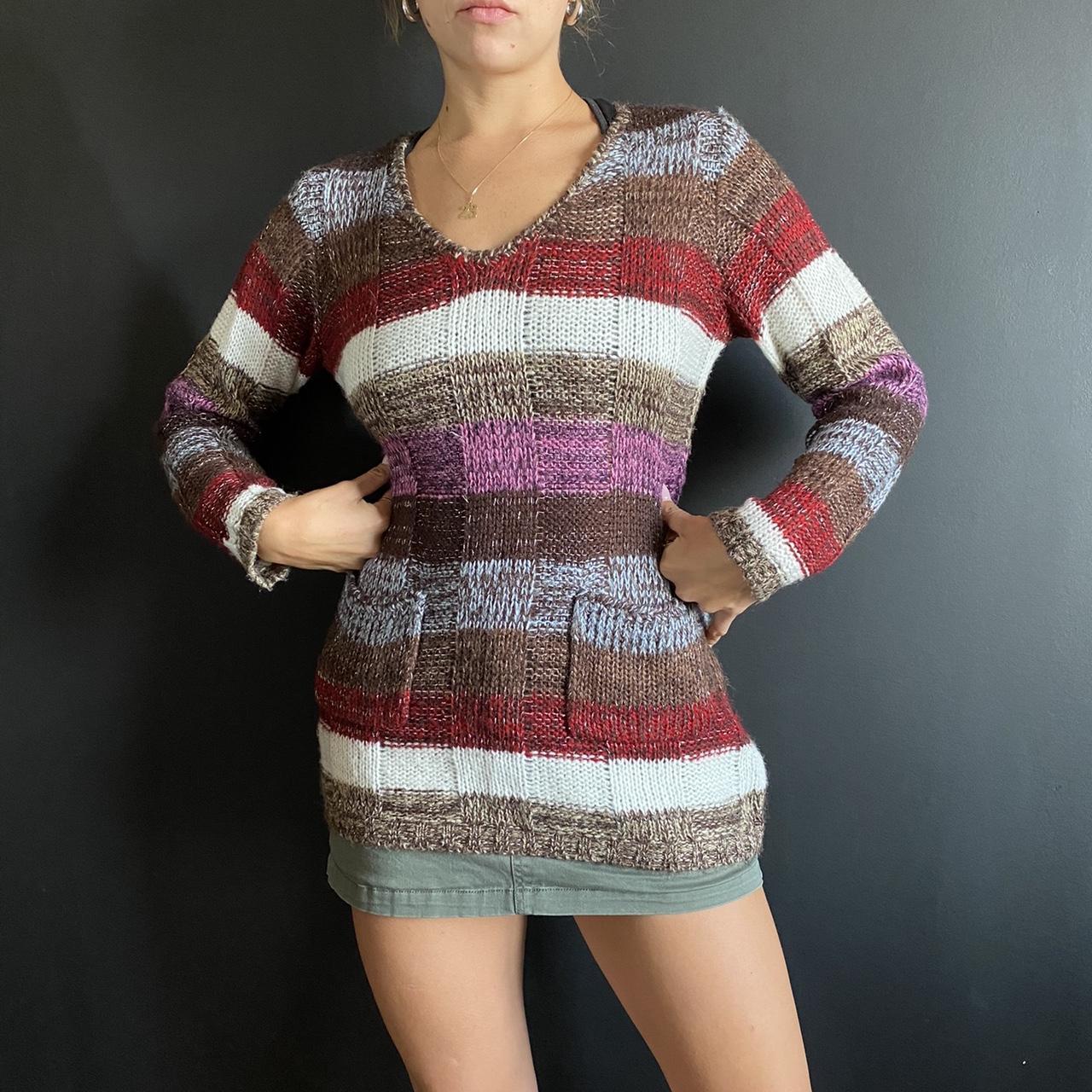 Y2K Striped V Neck Knit Sweater. Brand Is Canyon... - Depop