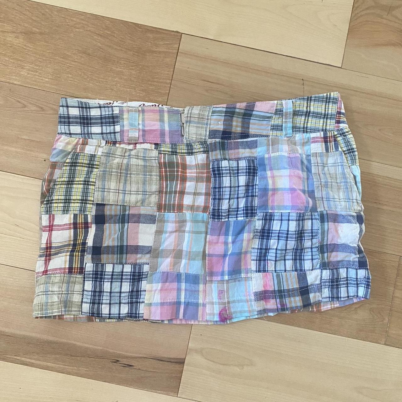 Cute patchwork plaid mini skirt. Low rise mini... - Depop