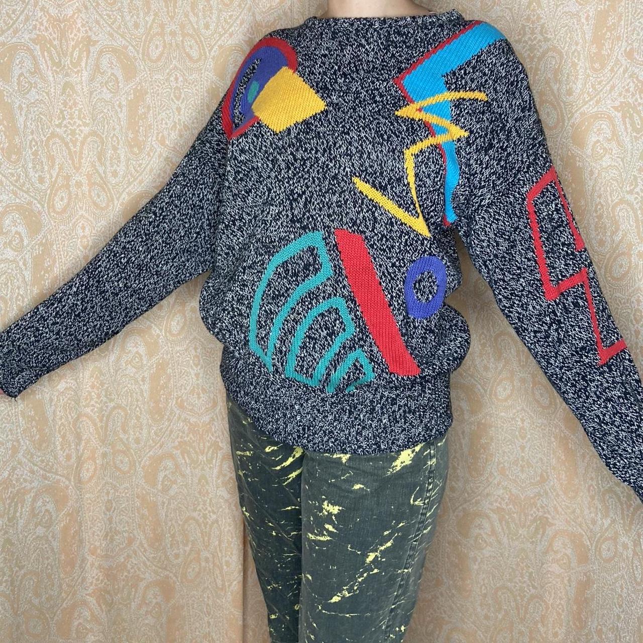 The Coolest Vintage Knit 80s Sweater Wow The Depop