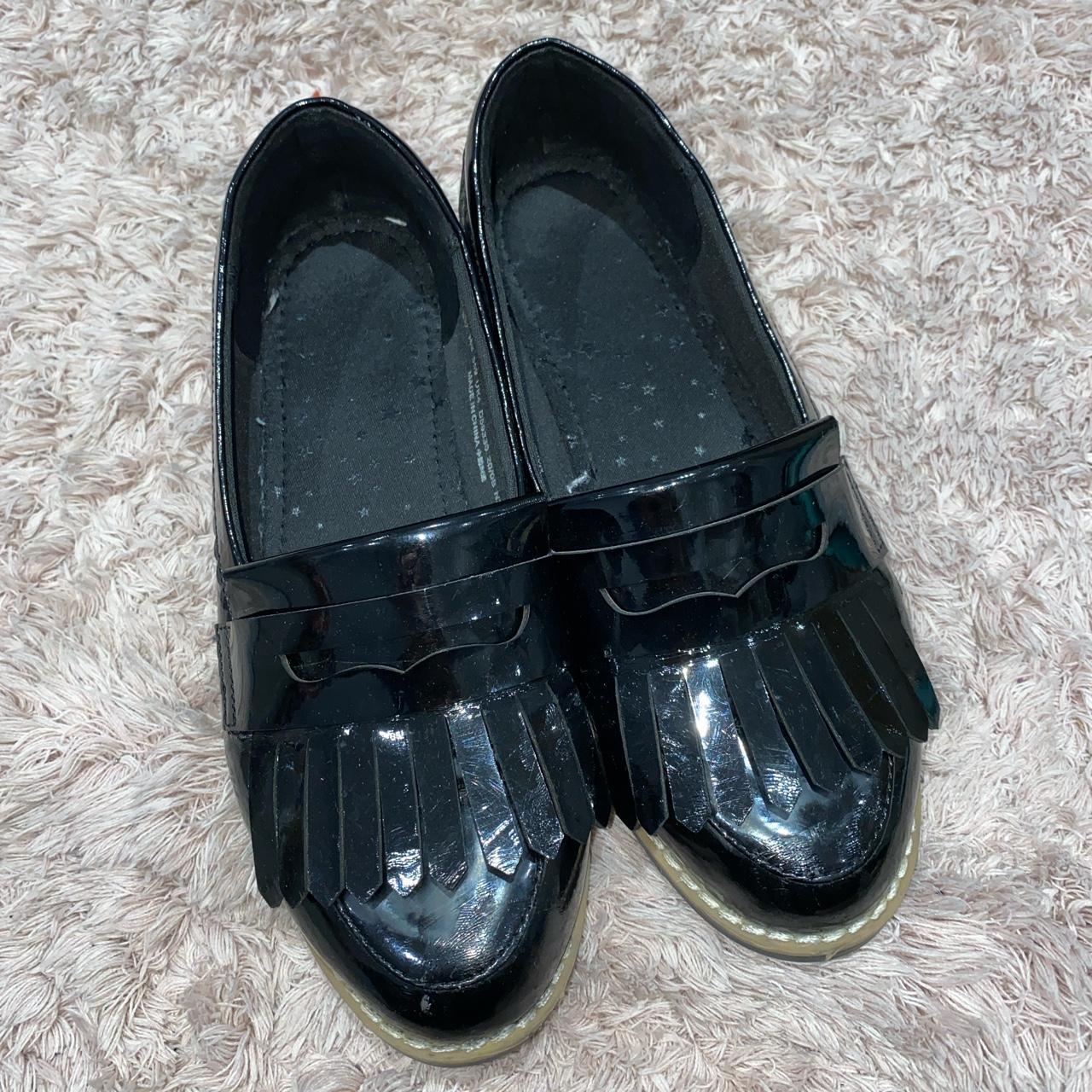 🌚Next shiny black work/school shoes! Size 4! Worn so... - Depop