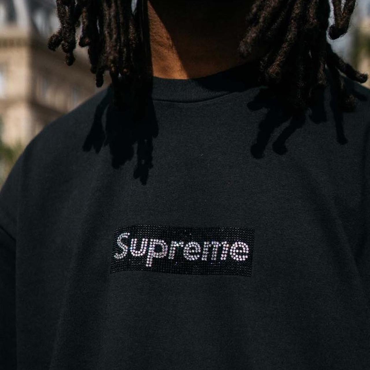 supreme swarovski black tee