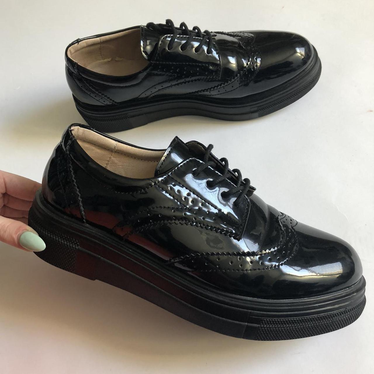 Vintage Black Platform Oxford Wingtip Lace-Up... - Depop