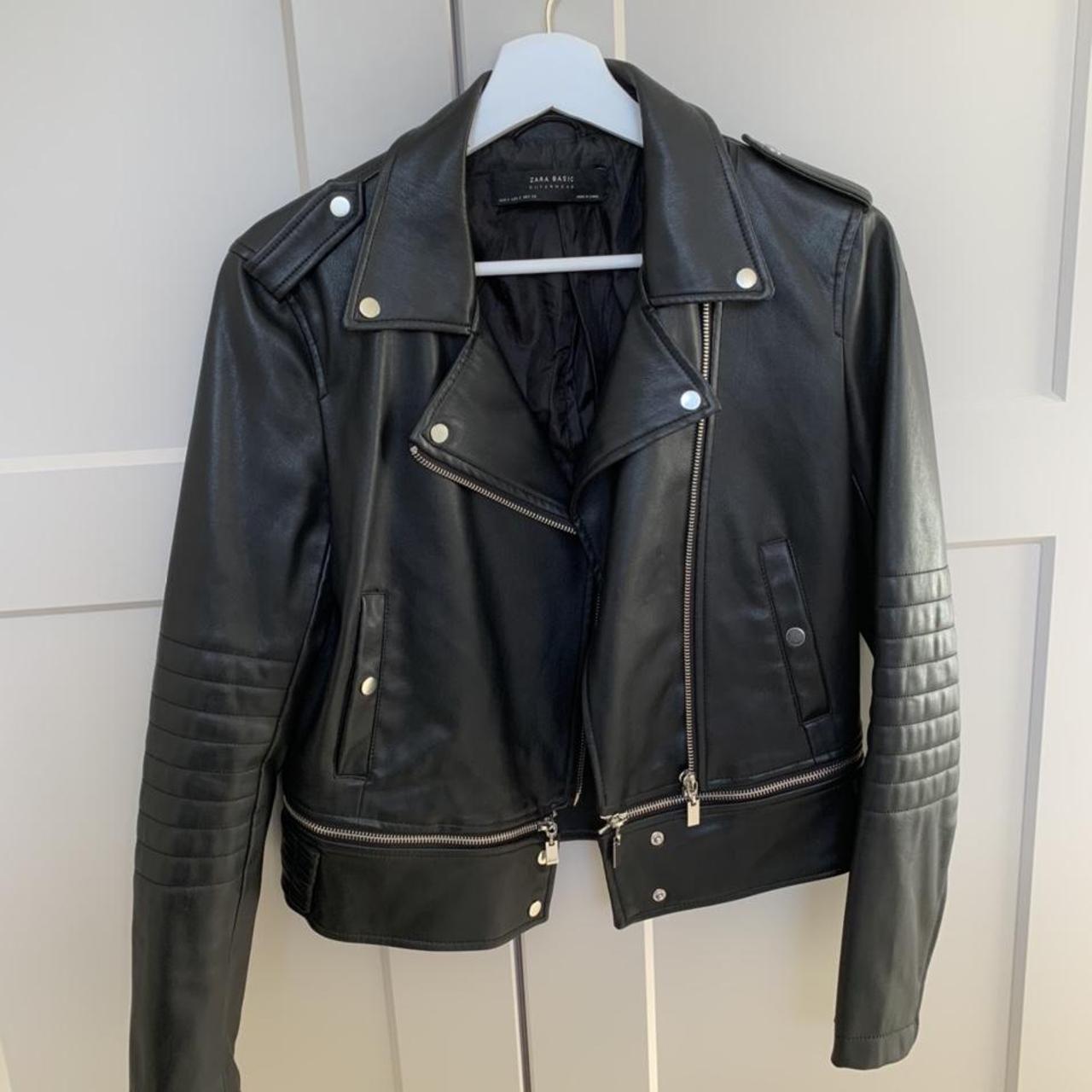 Black Zara leather jacket, size S, hardly ever been... - Depop