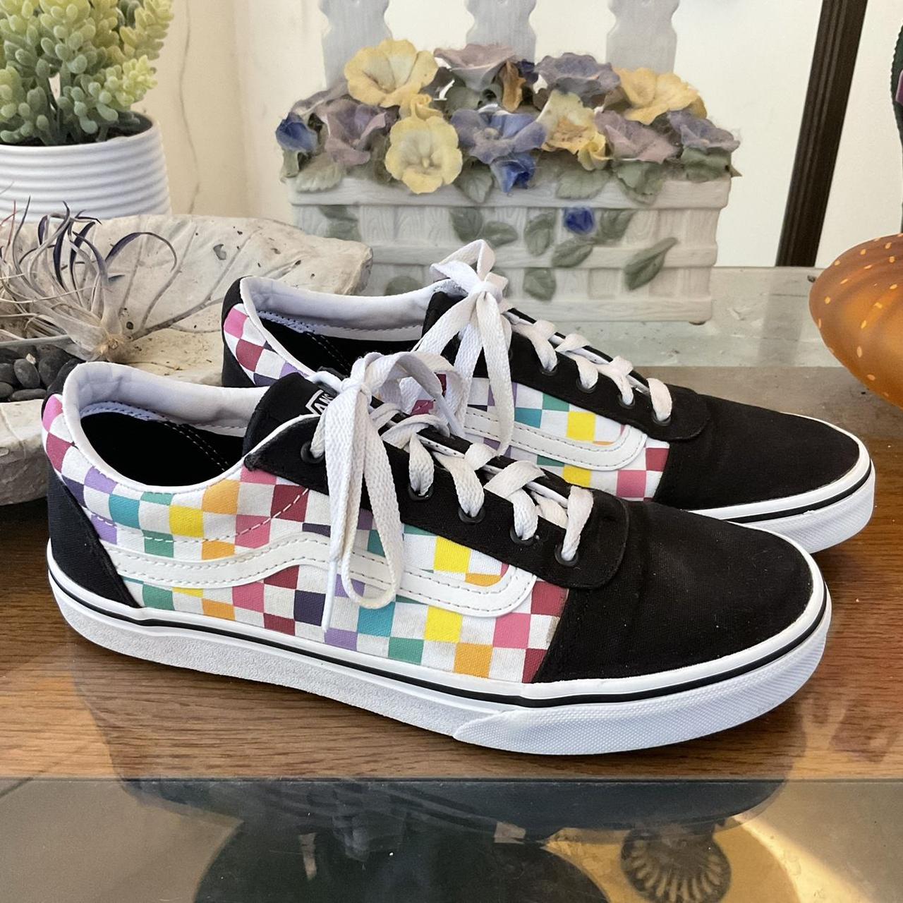 pastel rainbow checkered vans