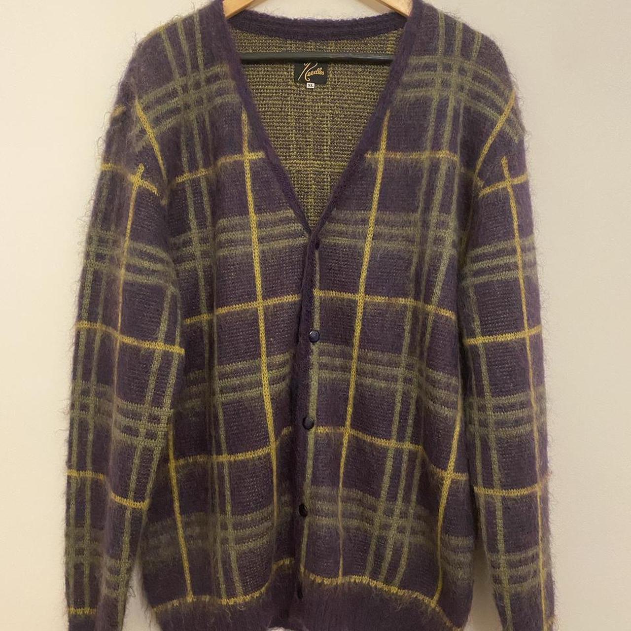 Needles Mohair Plaid Cardigan Rare - Plum Purple...