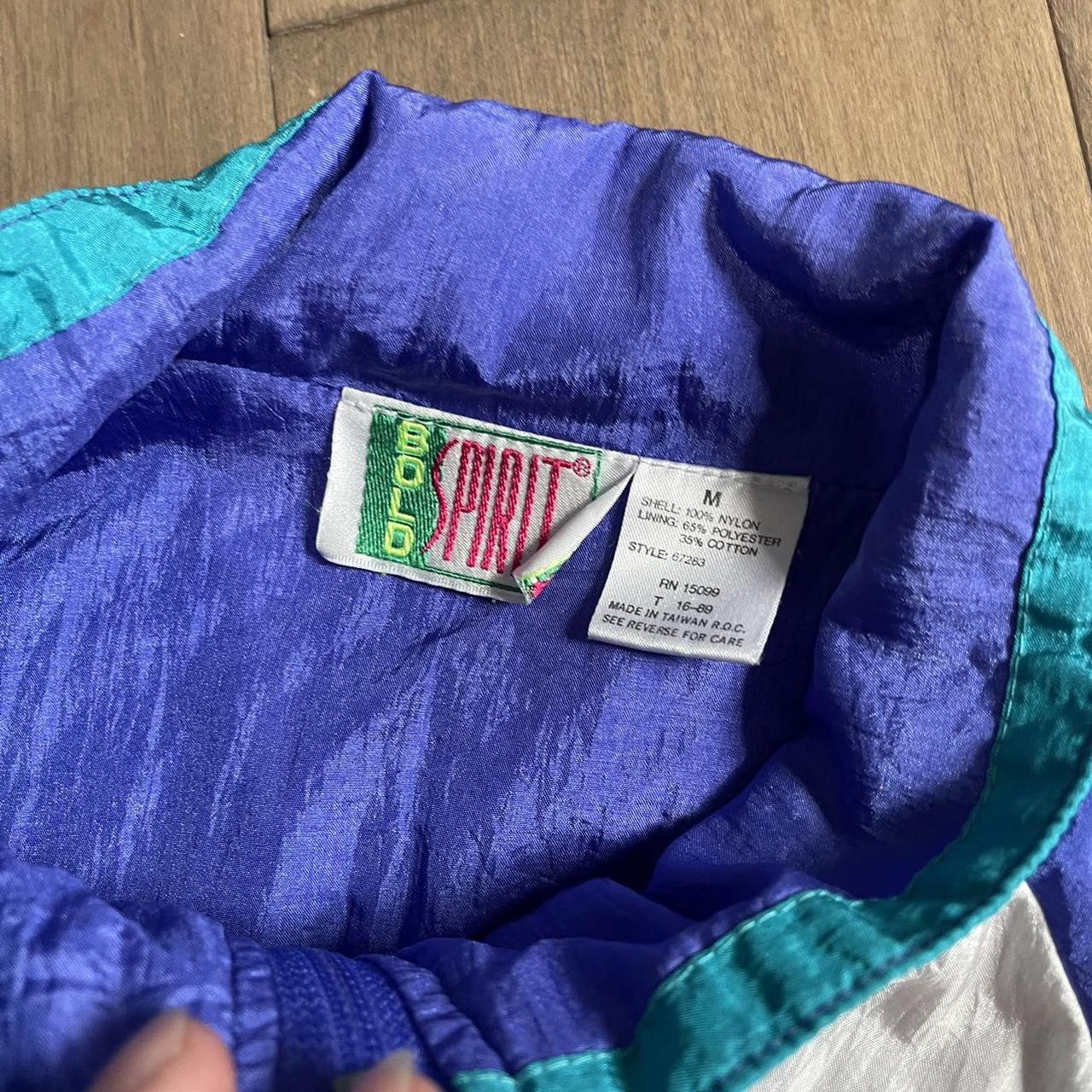 1980s windbreaker tracksuit. Purple, teal and white.... - Depop