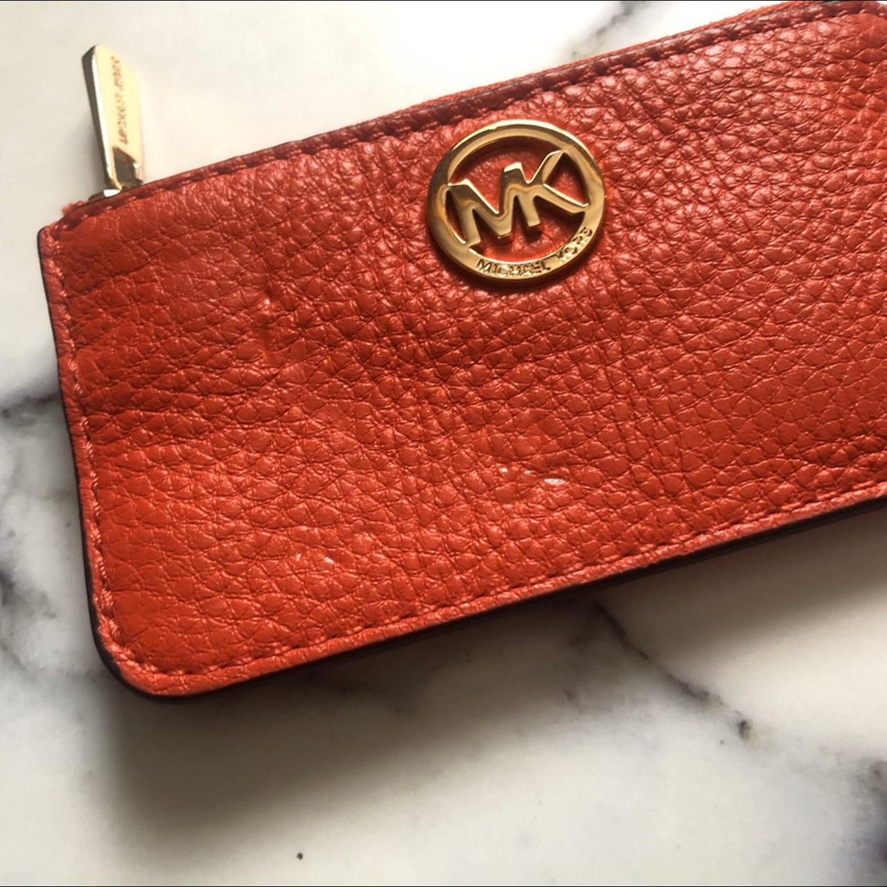 Red micheal kors wallet with wristlet with gold - Depop