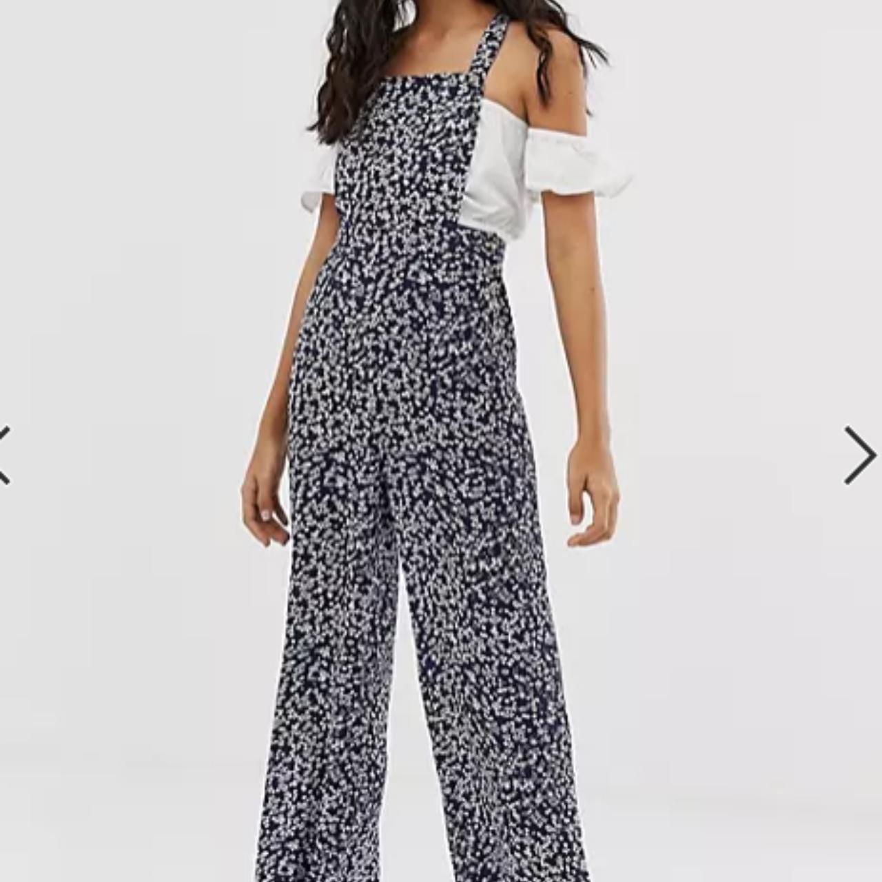 Miss Selfridge navy pinny wide leg jumpsuit in ditsy