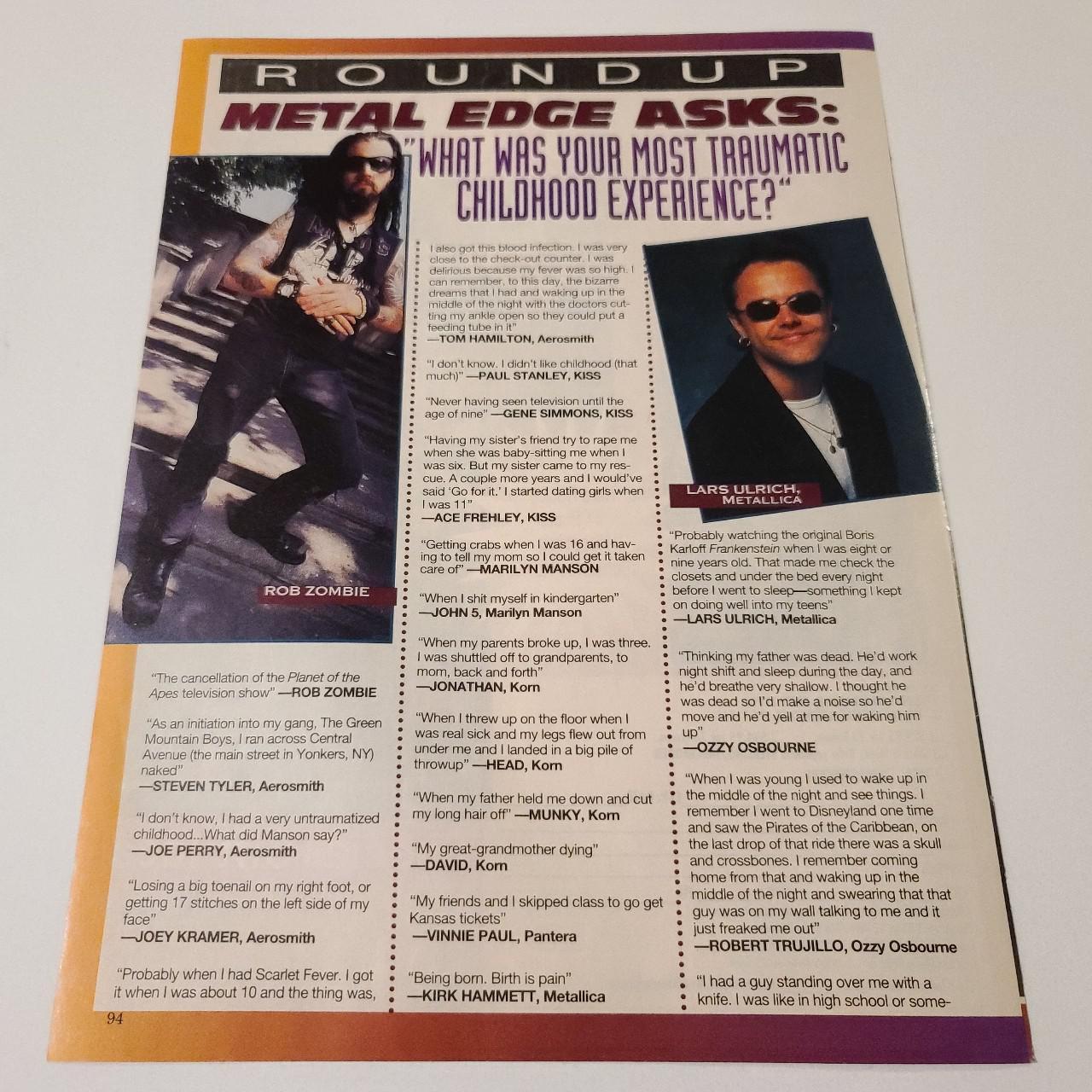 Rob Zombie, Lars Ulrich 1 Page Clipping, Approx...