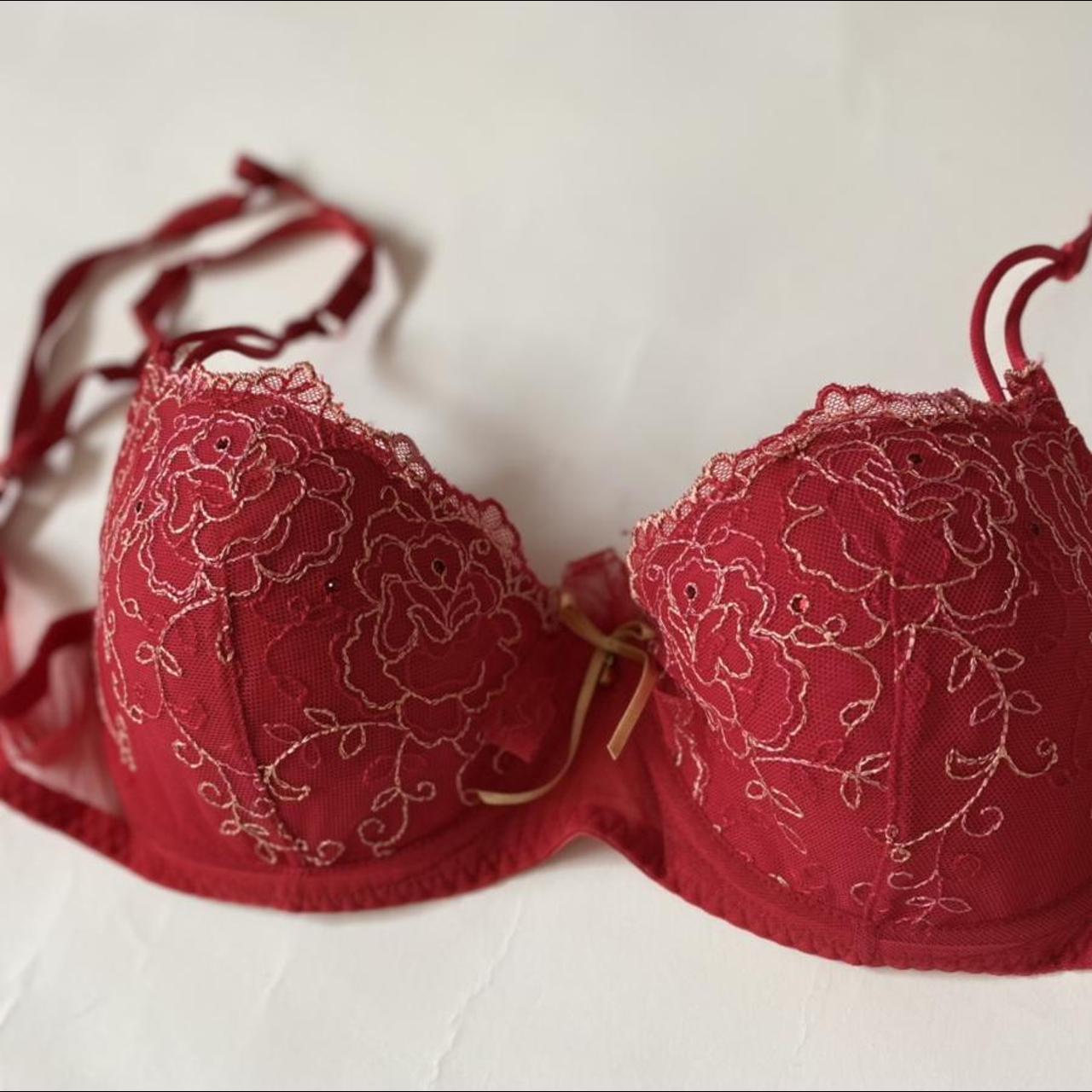 Women's Red and Gold Bra | Depop