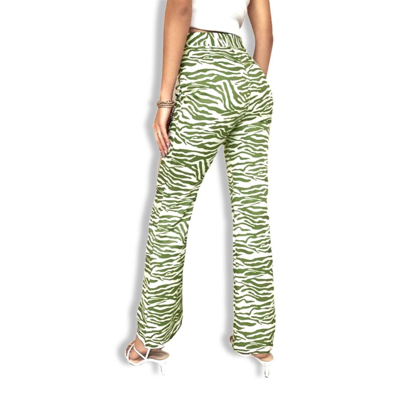 High Waisted Green Zebra Flare Trouser Pants - size... - Depop
