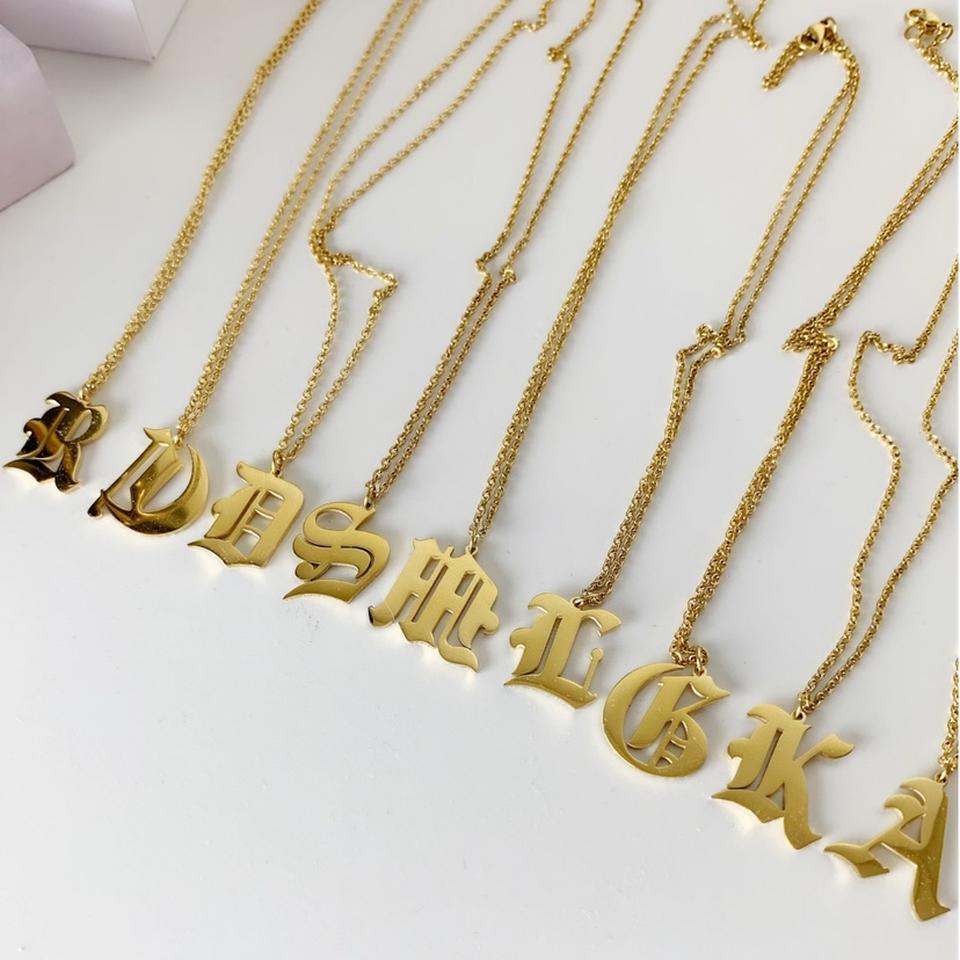 Capital Old English Letter Initial Choker Necklaces... - Depop