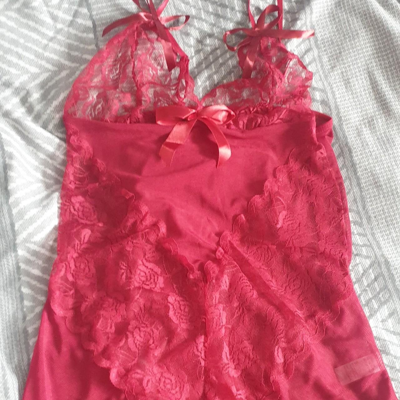 Red lace babydoll lingerie top with bows vs... - Depop