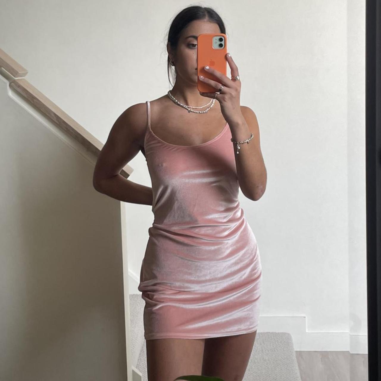 Light pink velvet dress - worn once in perfect... - Depop