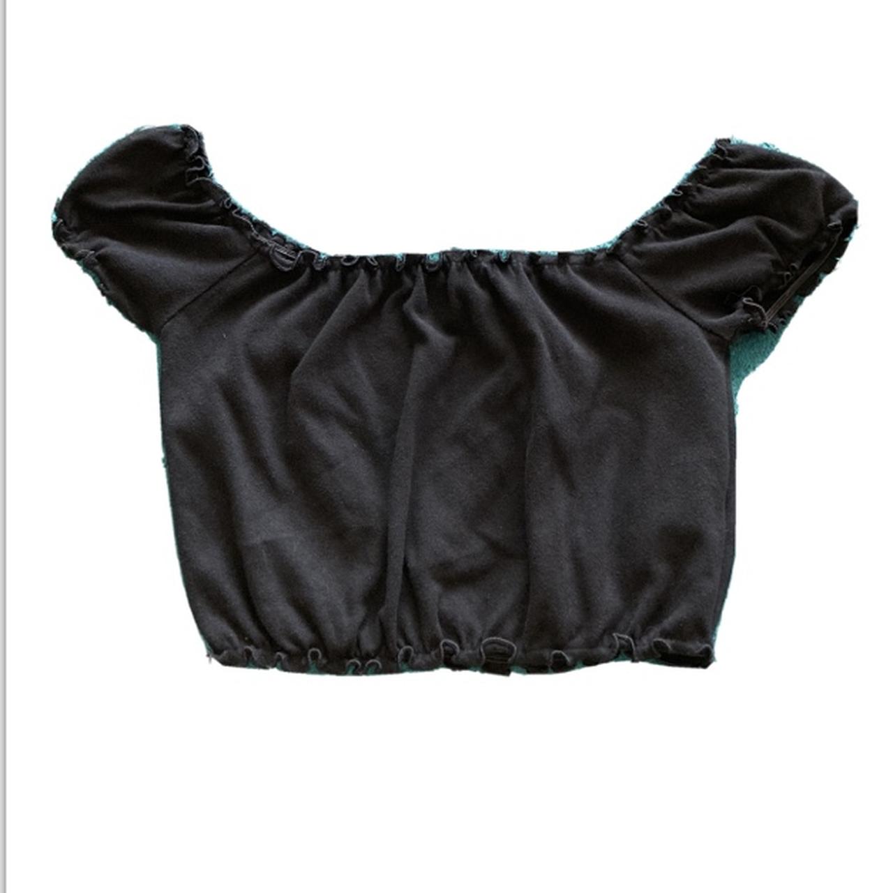Black smocked crop top. It has a bit of puff sleeves... - Depop