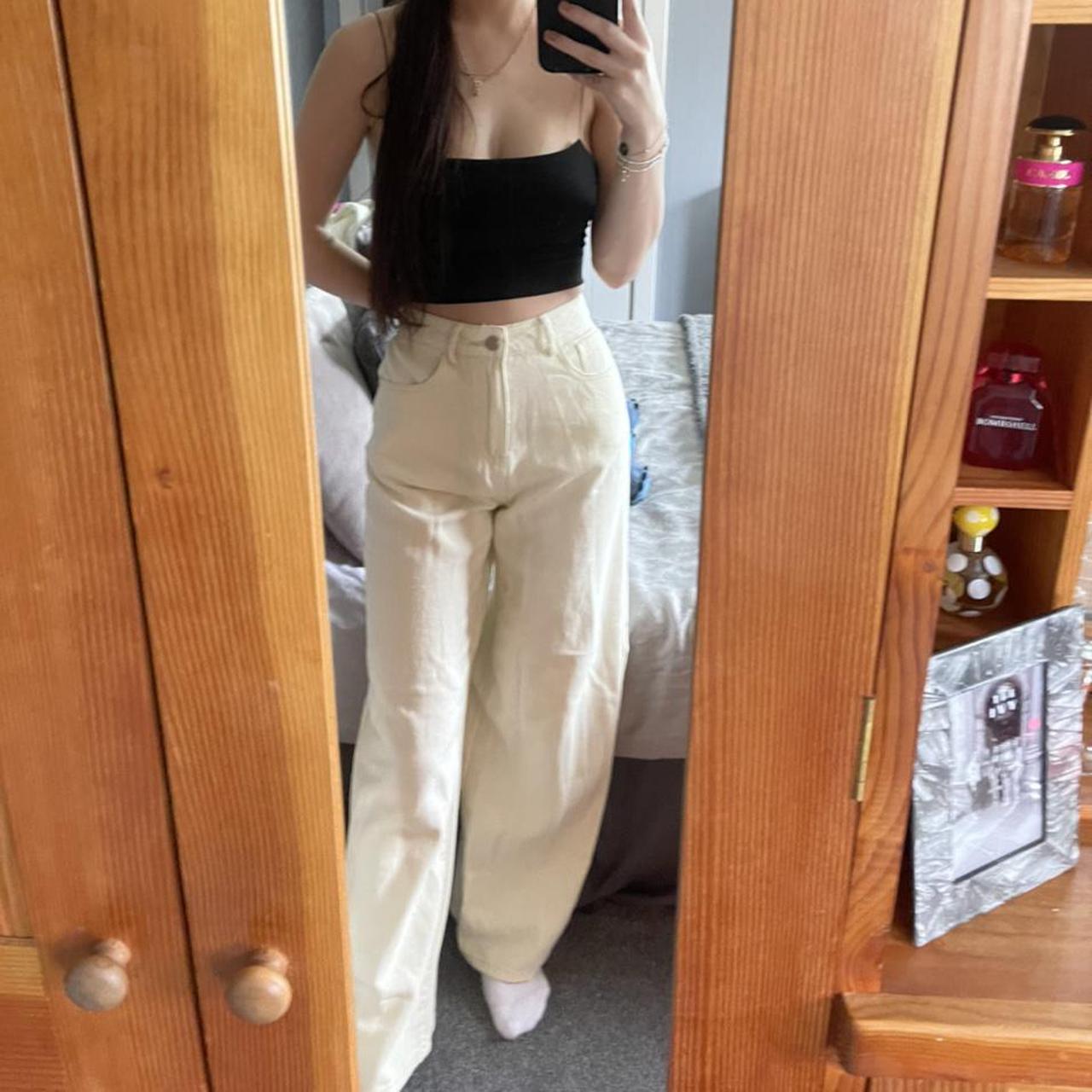 Cream wide leg jeans Never been worn no... - Depop