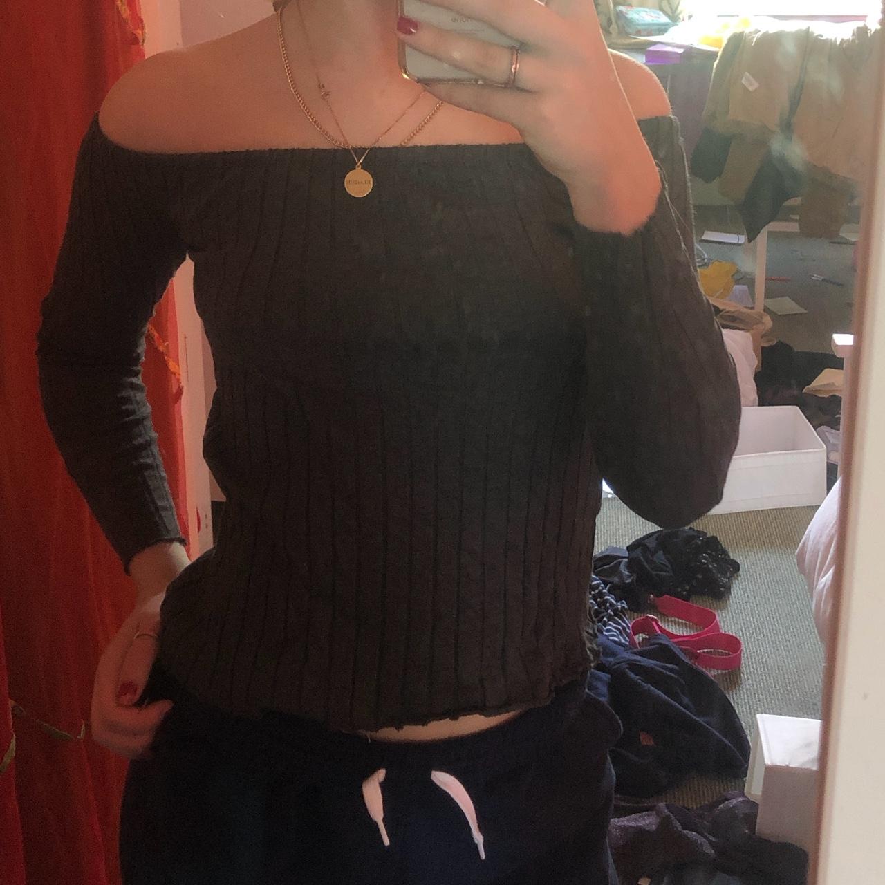 Dark grey charcoal long sleeve off the shoulder top😍... - Depop