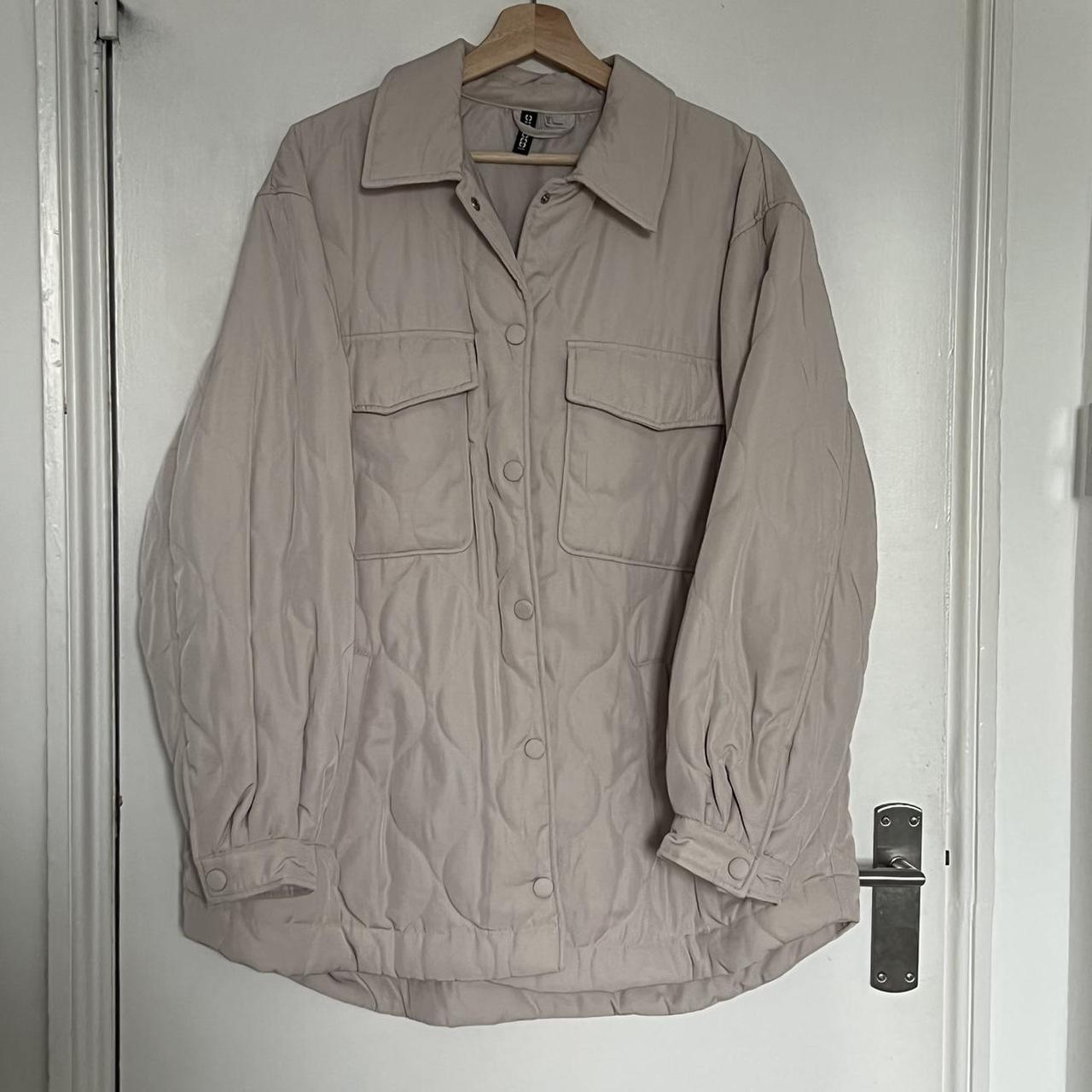h&m oversized puffer jacket, size large. beige/light... - Depop